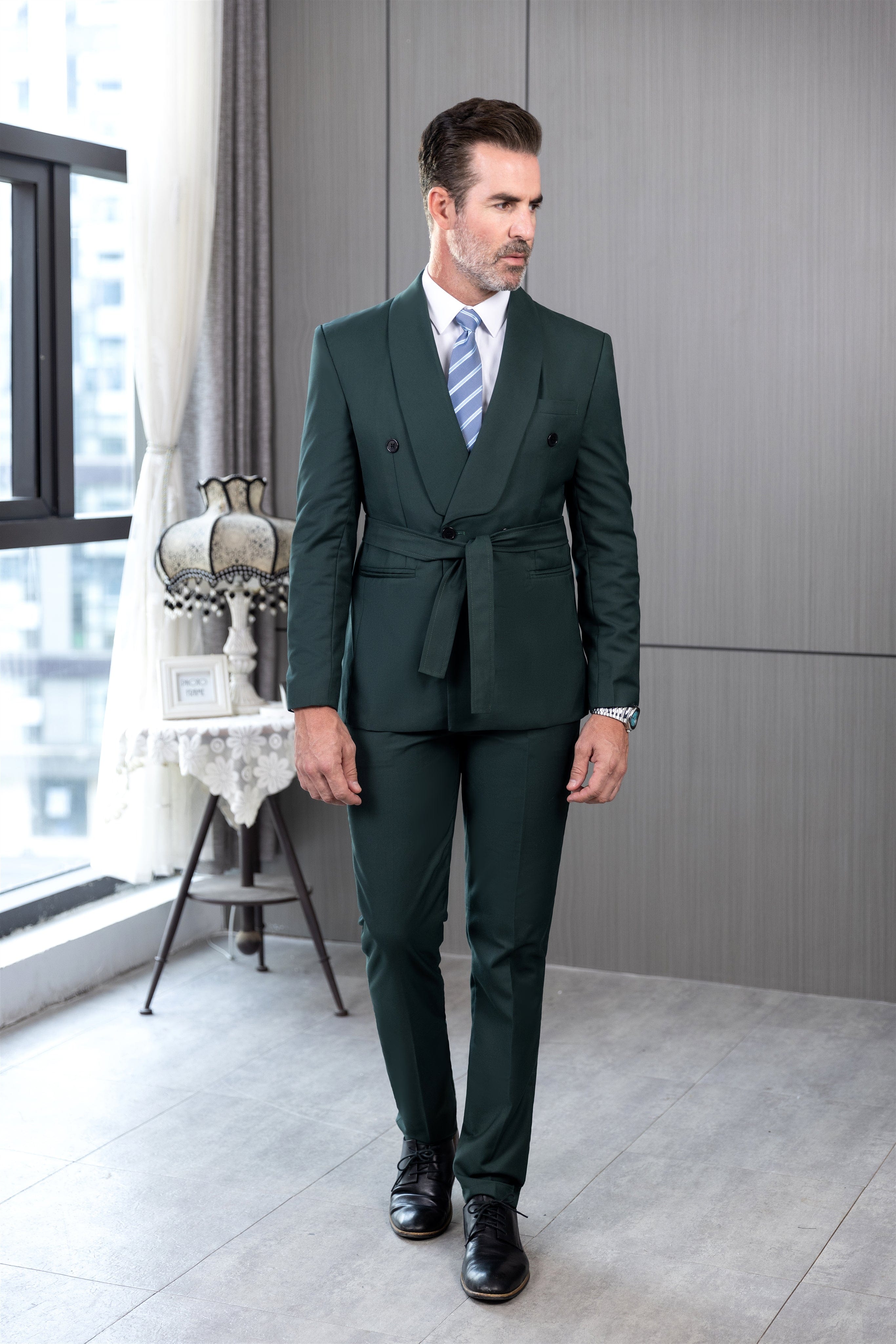 ceehuteey Fashion Casual Men's 2 Pieces Shawl Lapel Double Breasted Suit (Blazer+Pants)