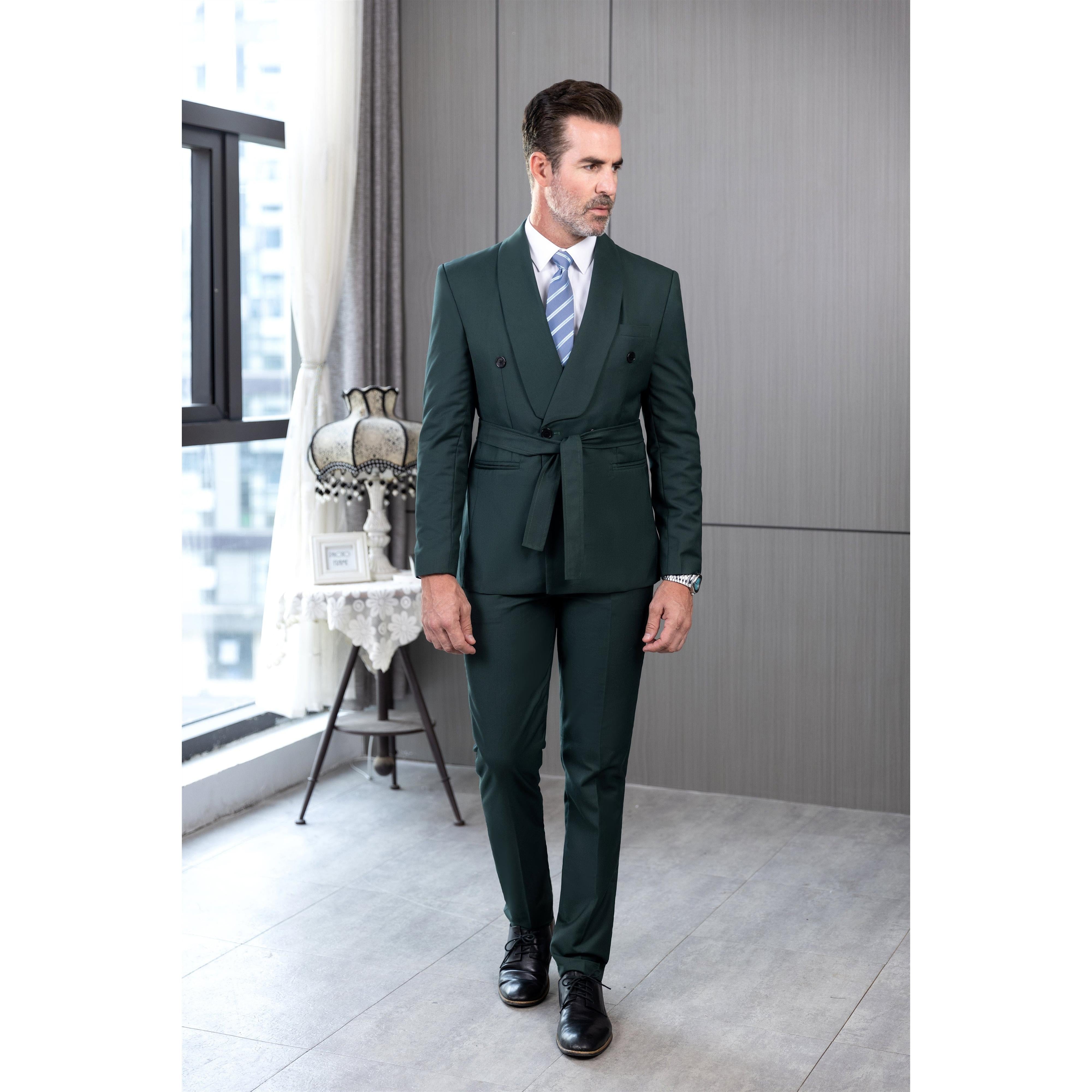 ceehuteey Fashion Casual Men's 2 Pieces Shawl Lapel Double Breasted Suit (Blazer+Pants)