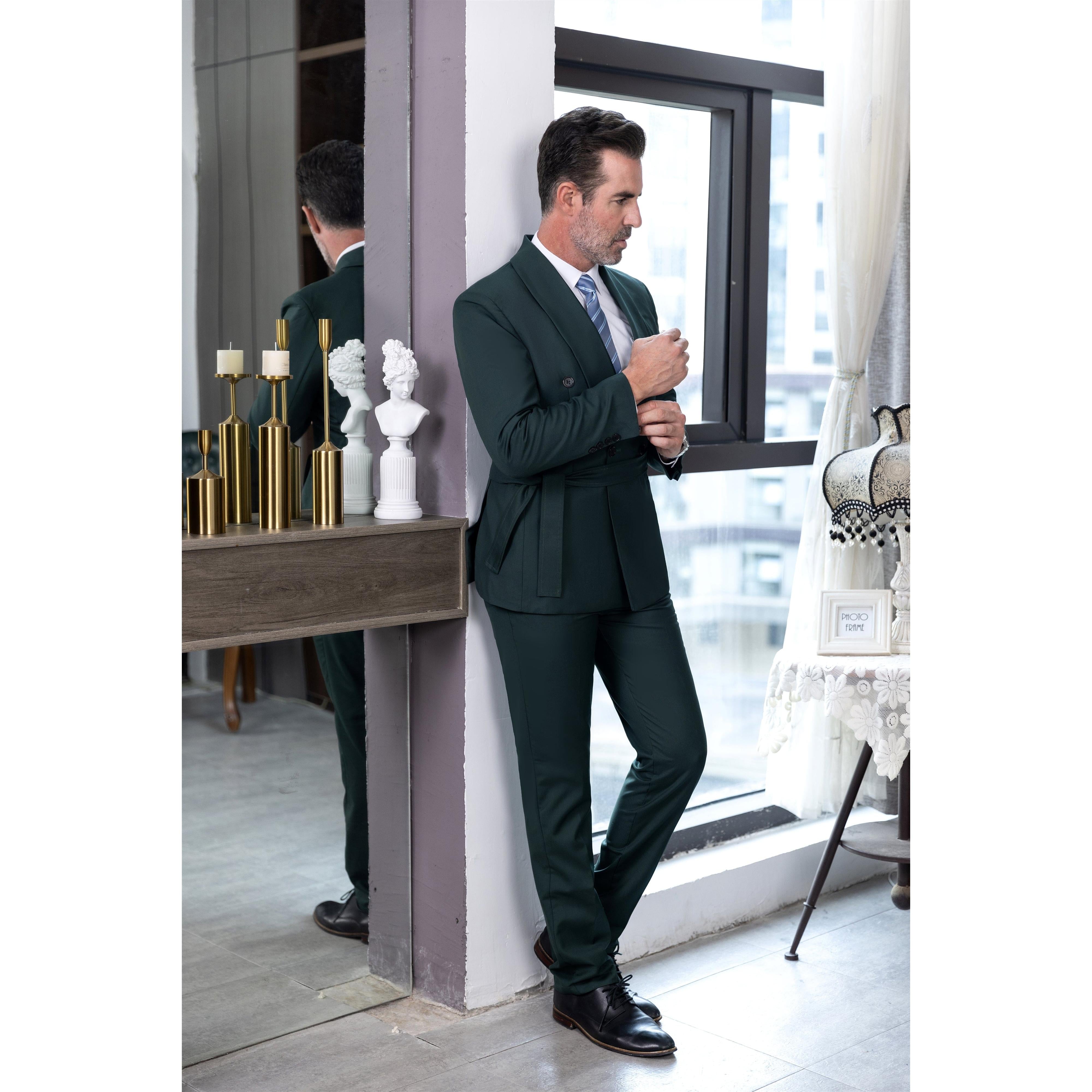 ceehuteey Fashion Casual Men's 2 Pieces Shawl Lapel Double Breasted Suit (Blazer+Pants)