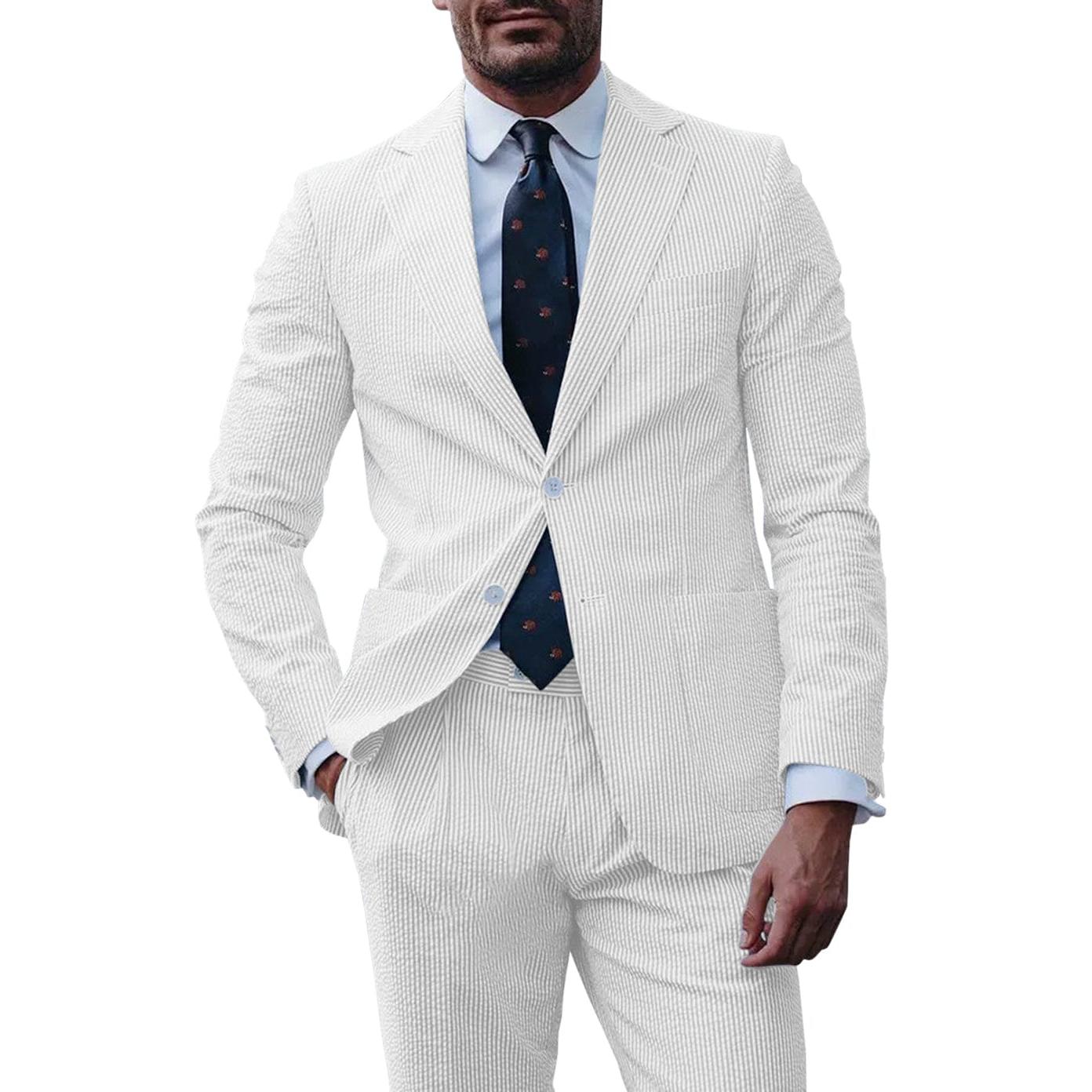 ceehuteey Fashion Men's 2-Pieces Striped Flat Notch Lapel Suit(Blazer+Pants)