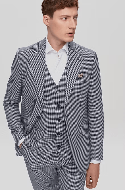 ceehuteey Fashion Men's 3 Pieces Plaid Notch Lapel Formal Solid Suit (Blazer+vest+Pants)
