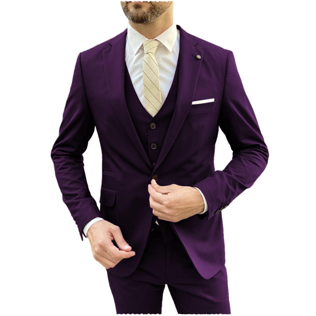 ceehuteey Flat Notch Lapel 3 Pieces Mens Suit (Blazer+vest+Pants)