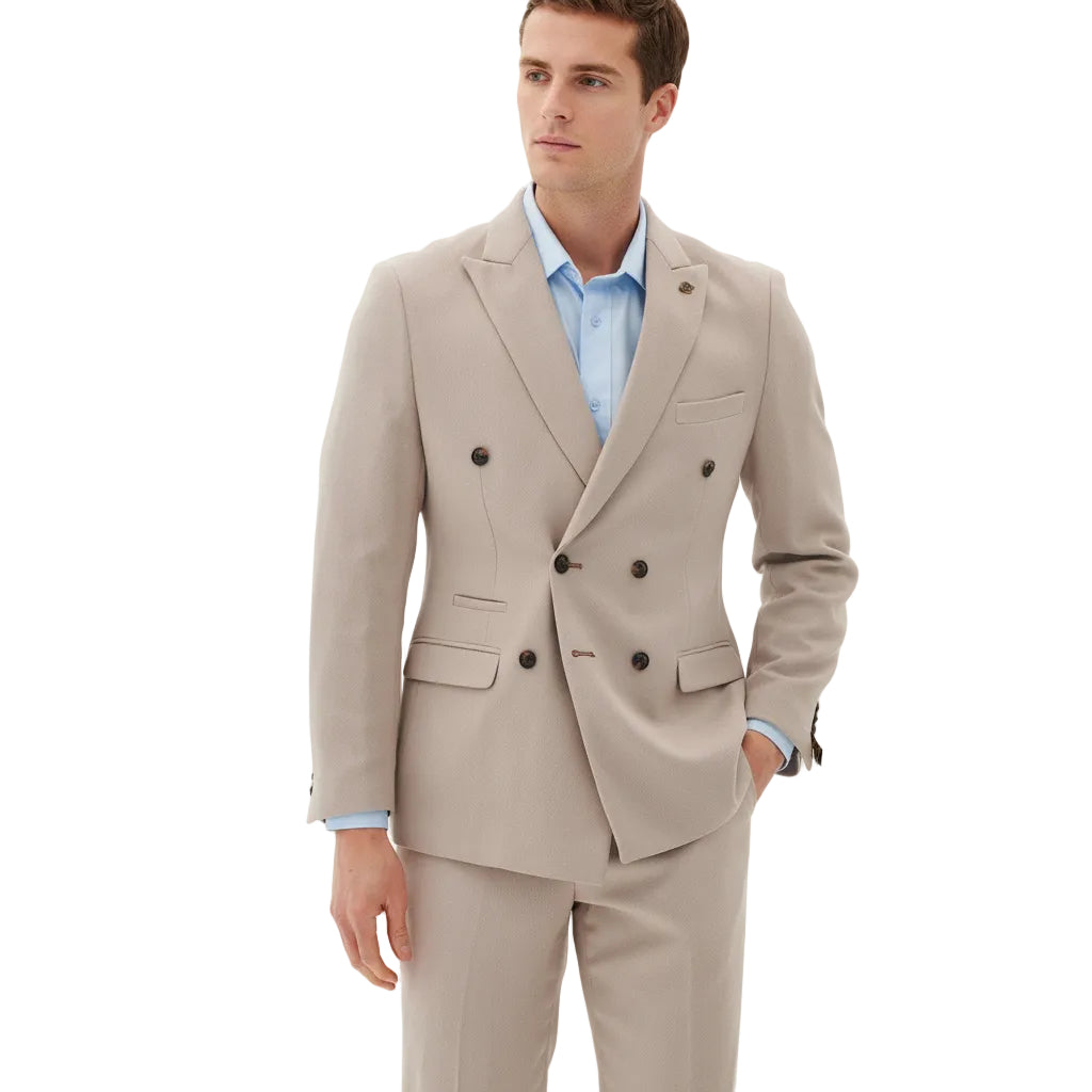 ceehuteey Formal Fashion Handsome Beige Men's Suit Double Breasted 2 Piece Business Tuxedos (Blazer+Pants)