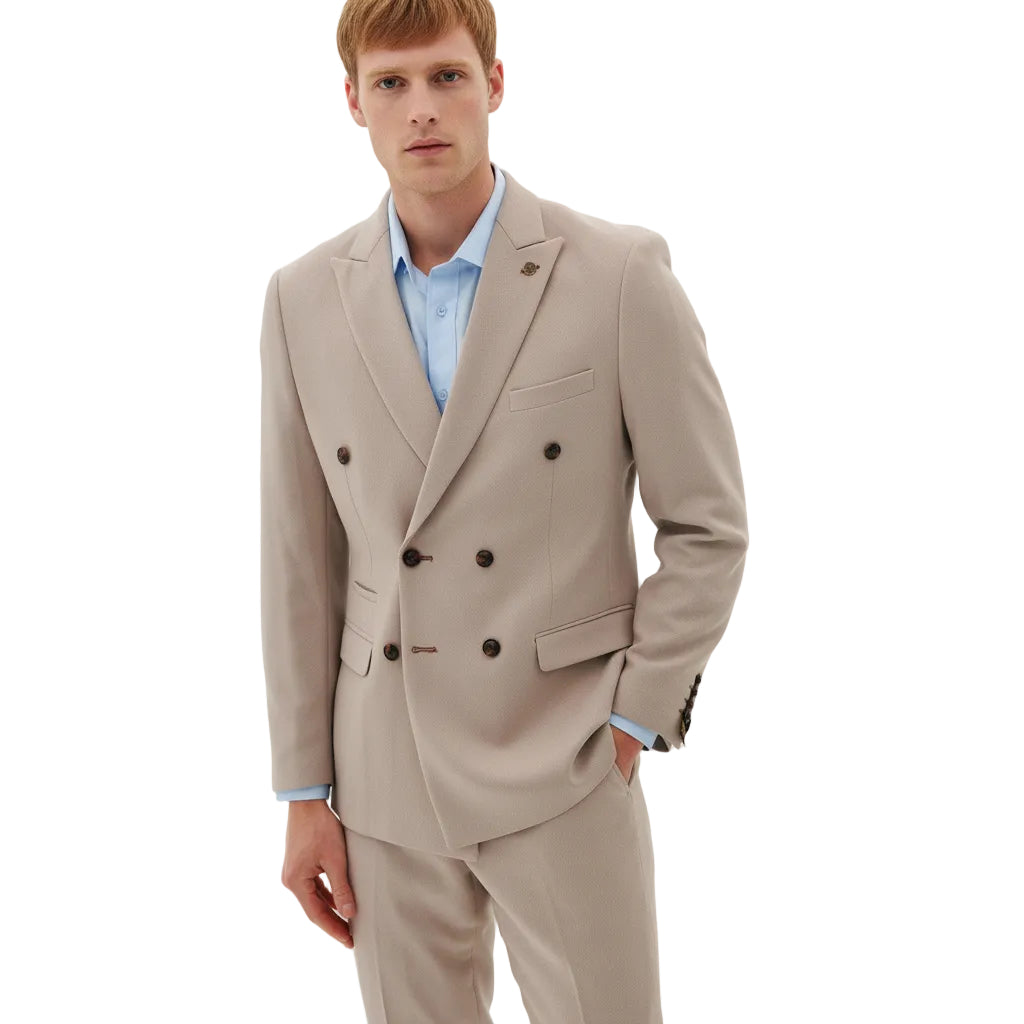 ceehuteey Formal Fashion Handsome Beige Men's Suit Double Breasted 2 Piece Business Tuxedos (Blazer+Pants)
