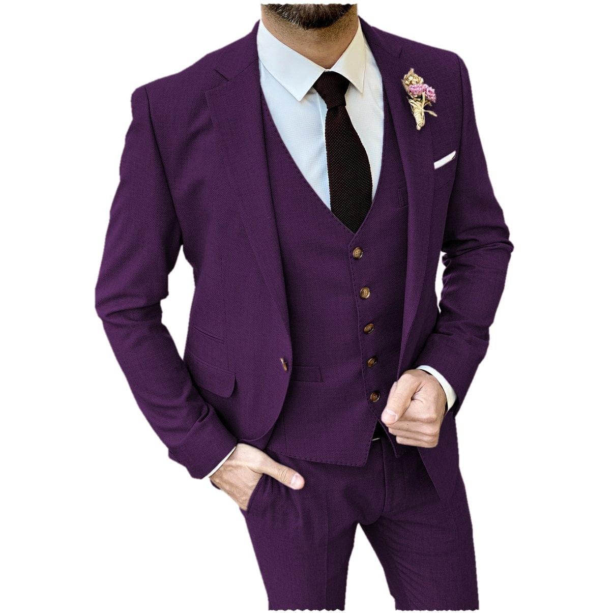 ceehuteey Formal Flat 3 Pieces Mens Suit Notch Lapel Blazer (Blazer+vest+Pants)