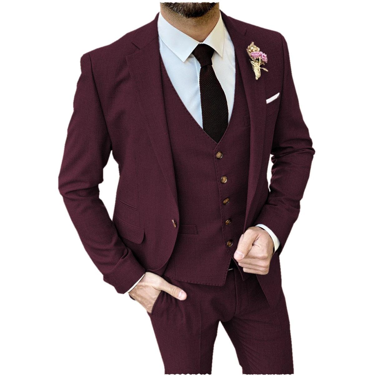 ceehuteey Formal Flat 3 Pieces Mens Suit Notch Lapel Blazer (Blazer+vest+Pants)