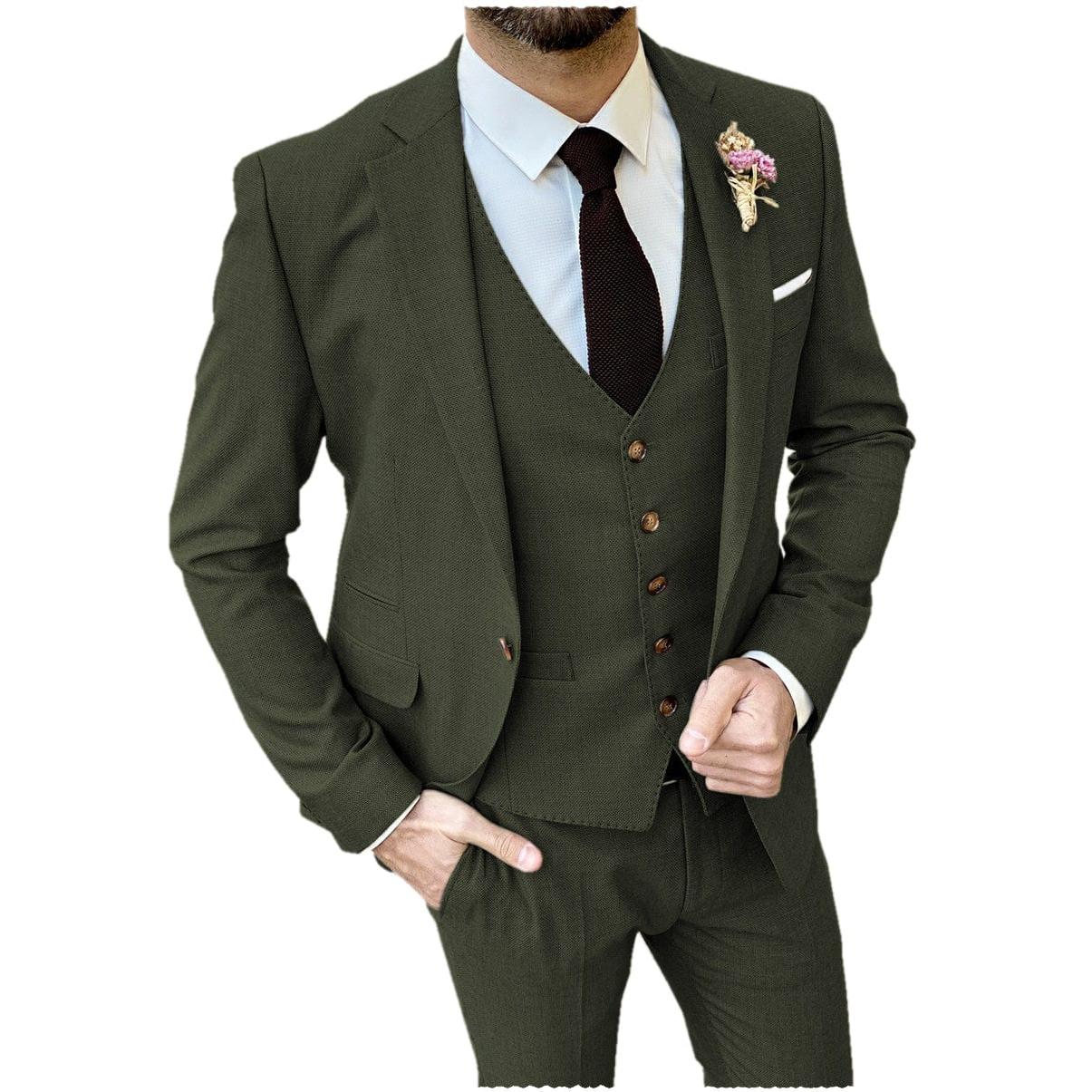 ceehuteey Formal Flat 3 Pieces Mens Suit Notch Lapel Blazer (Blazer+vest+Pants)