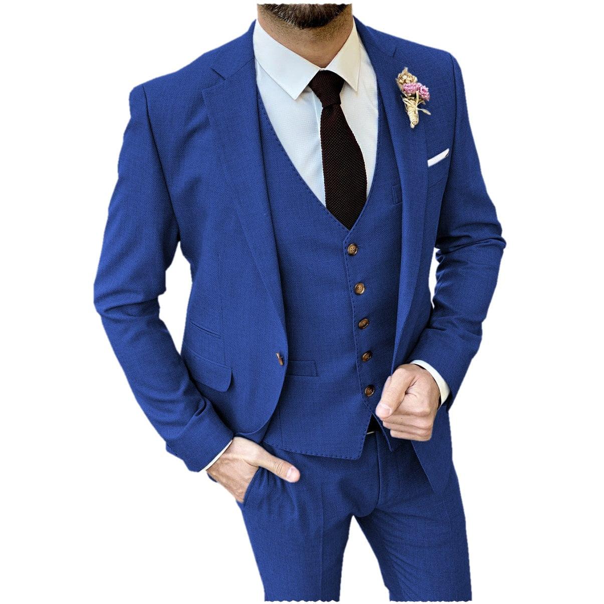 ceehuteey Formal Flat 3 Pieces Mens Suit Notch Lapel Blazer (Blazer+vest+Pants)