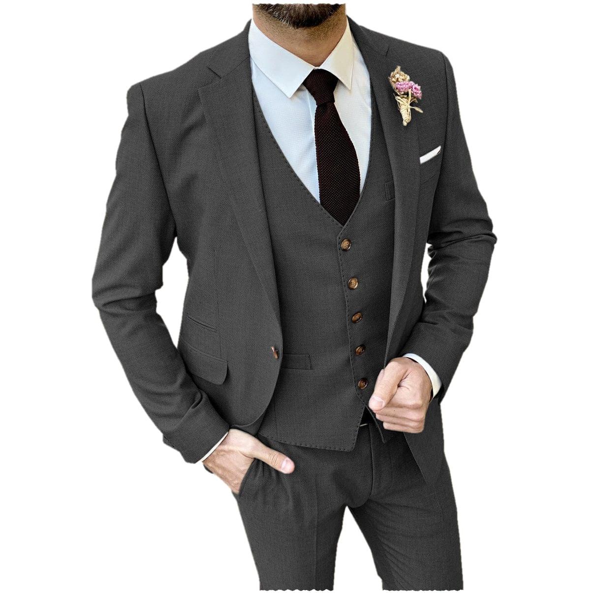 ceehuteey Formal Flat 3 Pieces Mens Suit Notch Lapel Blazer (Blazer+vest+Pants)