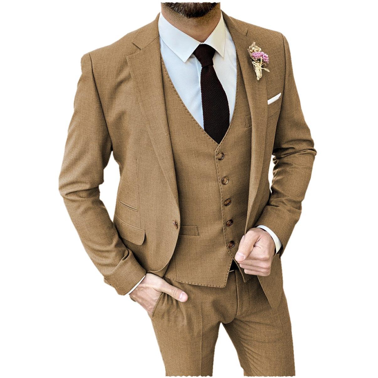 ceehuteey Formal Flat 3 Pieces Mens Suit Notch Lapel Blazer (Blazer+vest+Pants)