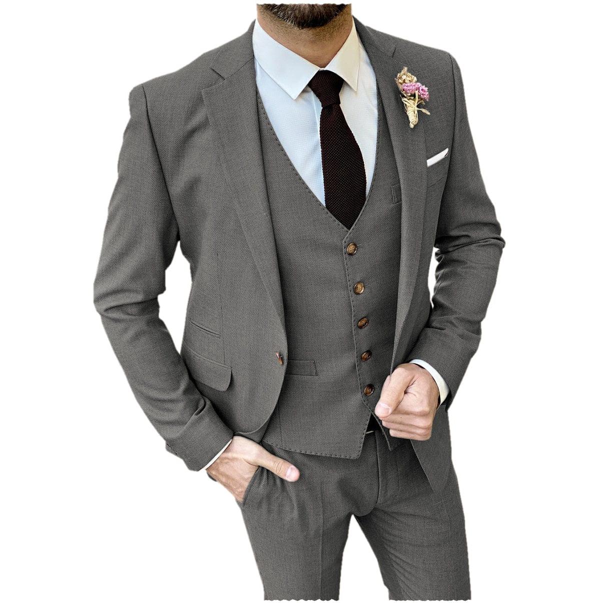 ceehuteey Formal Flat 3 Pieces Mens Suit Notch Lapel Blazer (Blazer+vest+Pants)