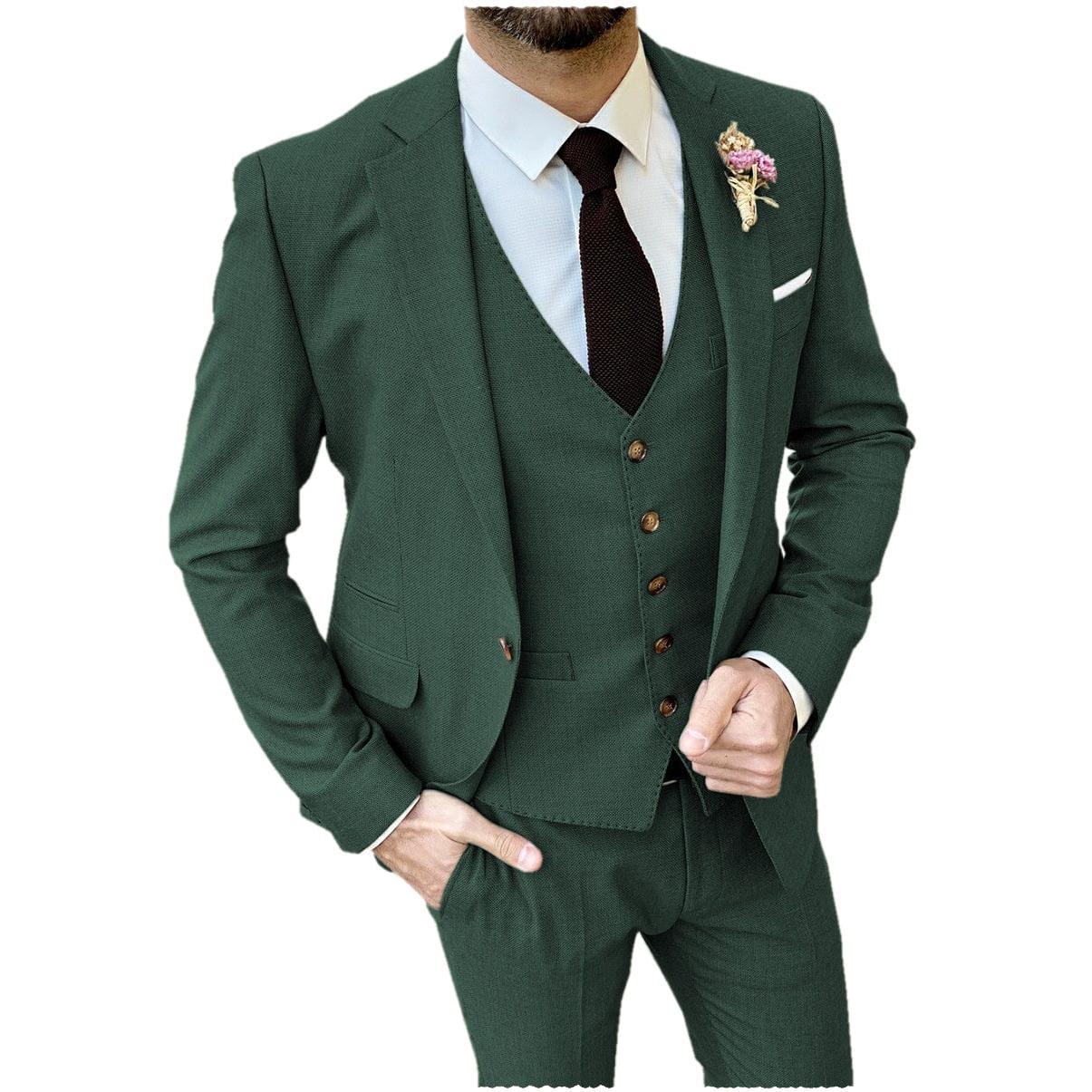 ceehuteey Formal Flat 3 Pieces Mens Suit Notch Lapel Blazer (Blazer+vest+Pants)