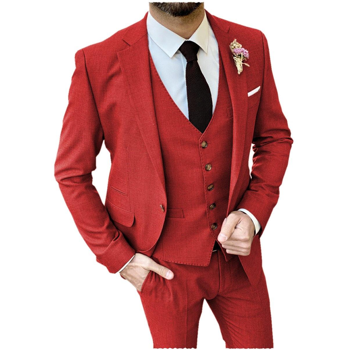 ceehuteey Formal Flat 3 Pieces Mens Suit Notch Lapel Blazer (Blazer+vest+Pants)