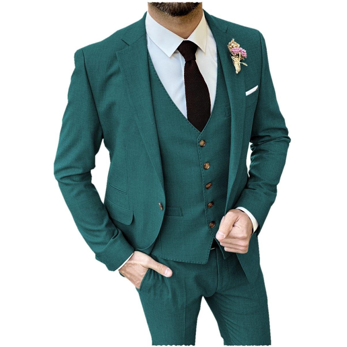 ceehuteey Formal Flat 3 Pieces Mens Suit Notch Lapel Blazer (Blazer+vest+Pants)