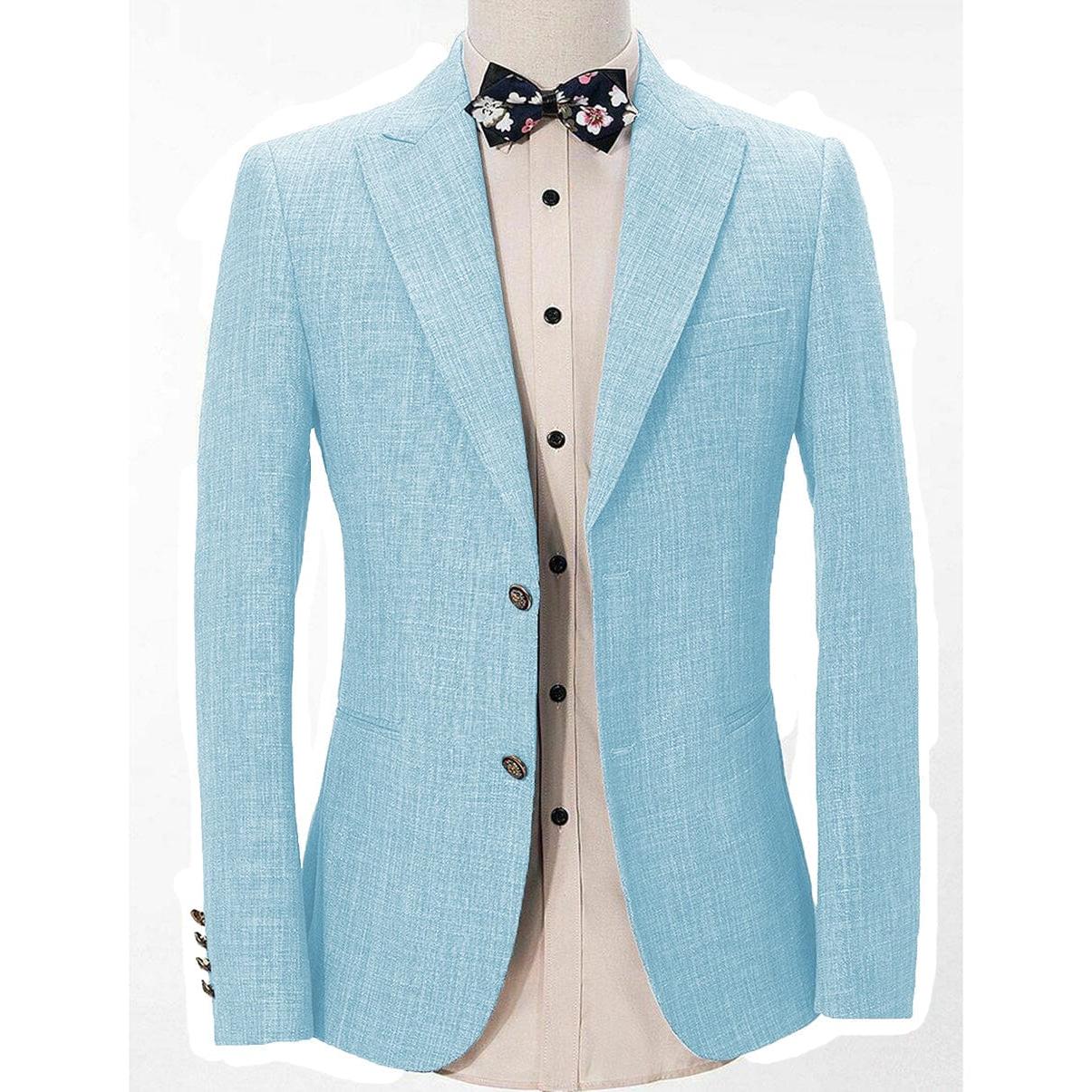 ceehuteey Formal Linen Men's Regular Peak Lapel Blazer