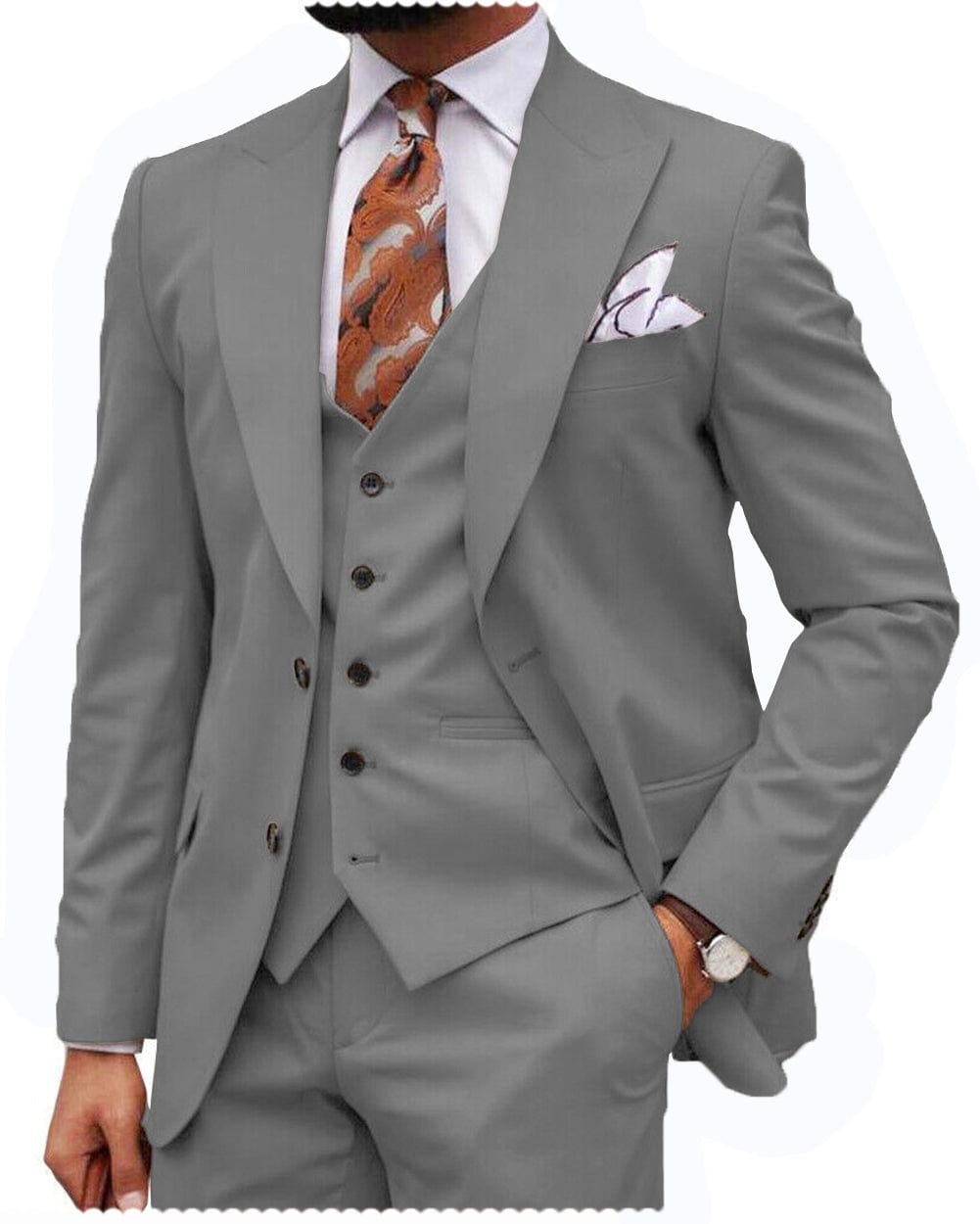 ceehuteey Formal Men's 3 Piece Regular Fit Peak Lapel Men's Express Suit (Blazer+Vest+Pants)