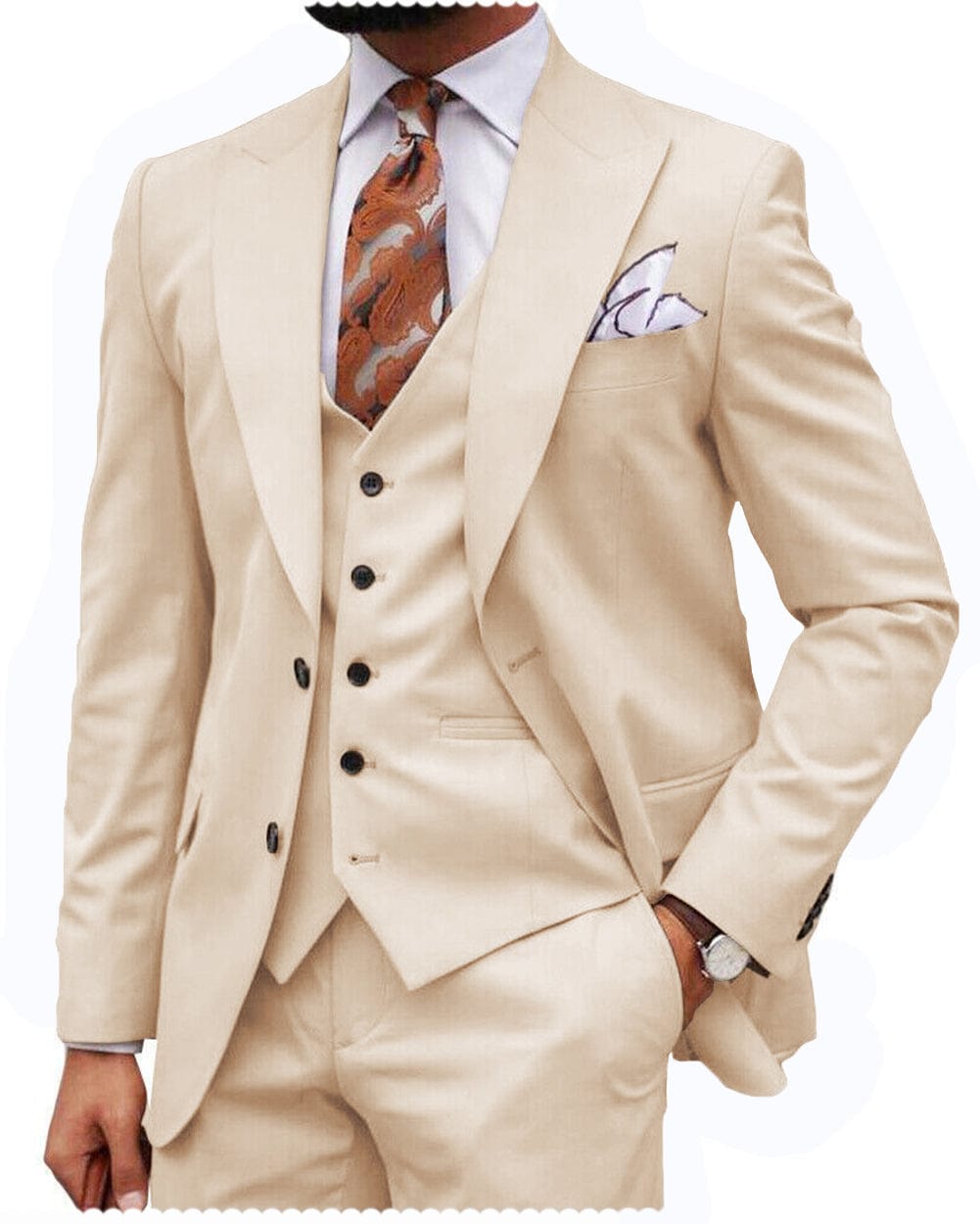 ceehuteey Formal Men's 3 Piece Regular Fit Peak Lapel Men's Express Suit (Blazer+Vest+Pants)