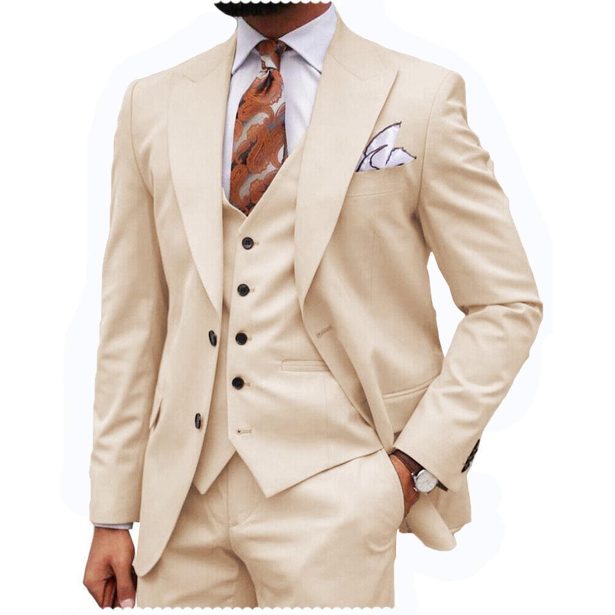 ceehuteey Formal Men's 3 Piece Regular Fit Peak Lapel Men's Express Suit (Blazer+Vest+Pants)