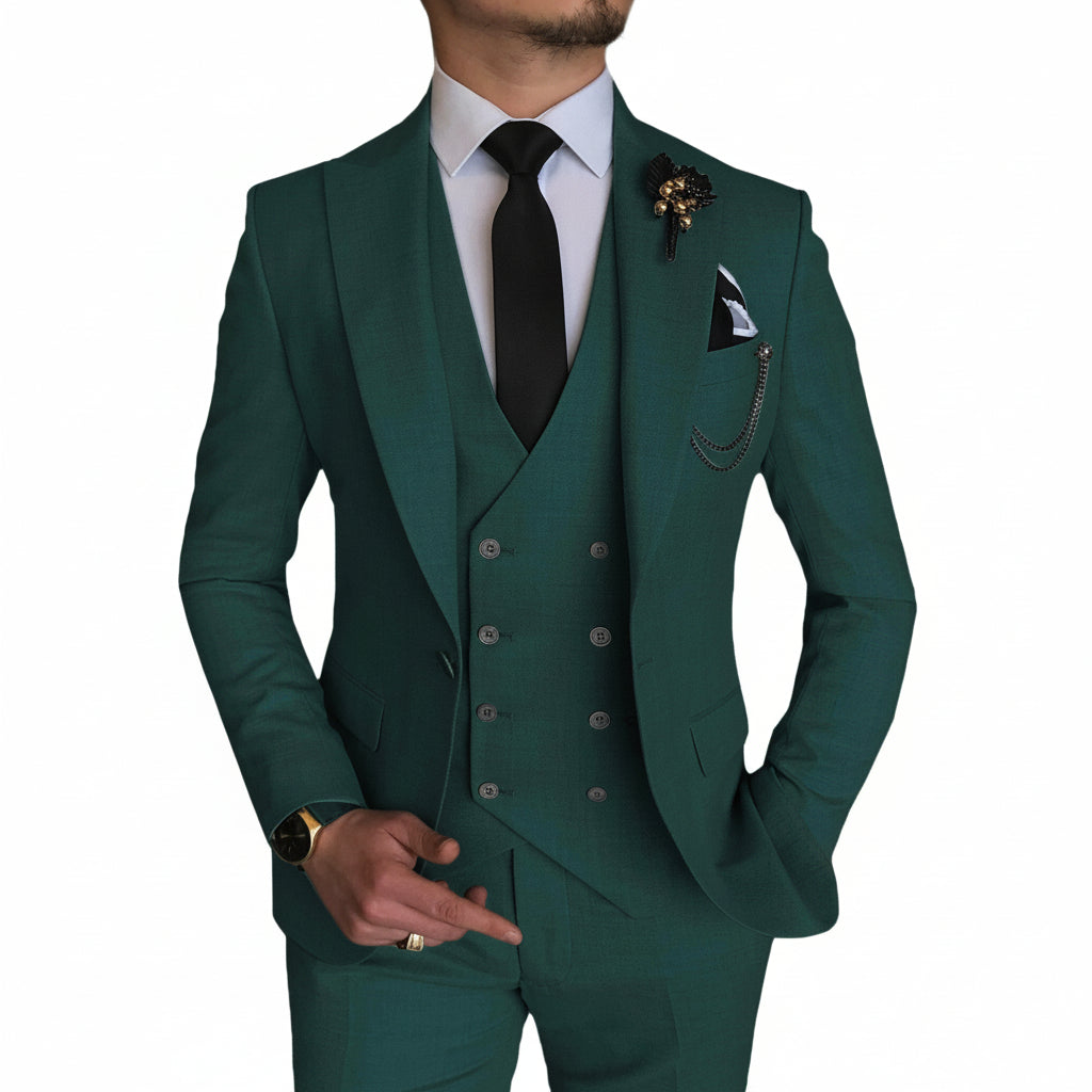 ceehuteey Formal Men's 3 Pieces Flat Peak Lapel Tuxedos For Wedding (Blazer+vest+Pants)