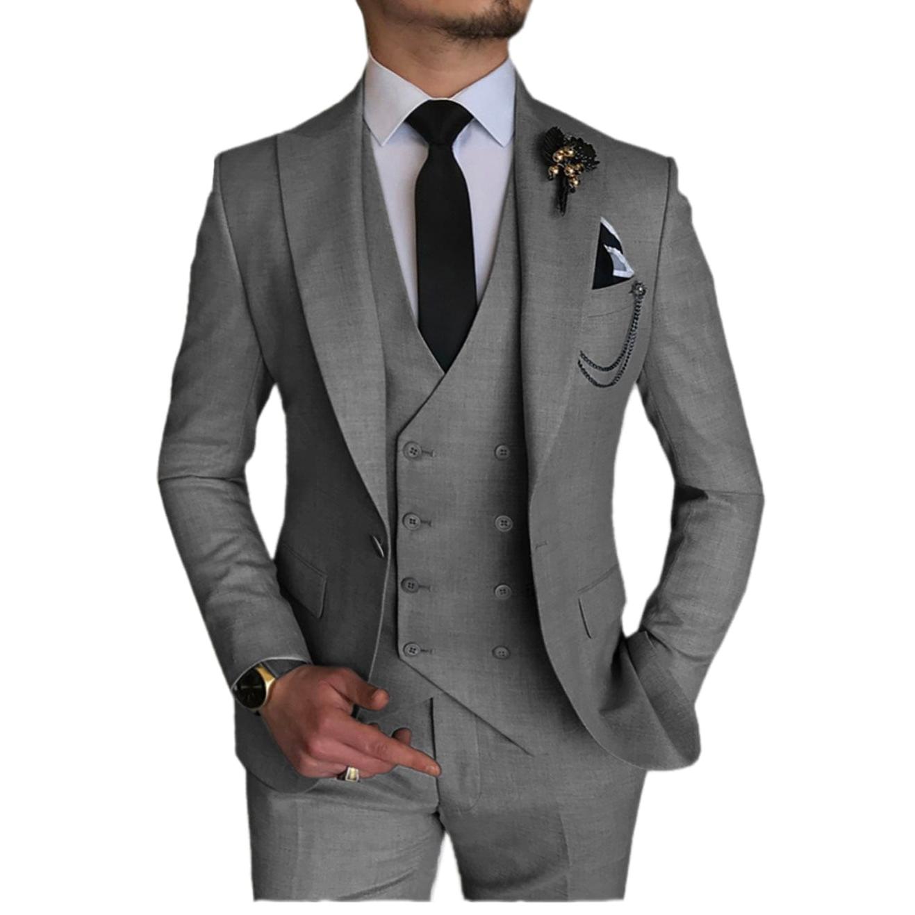 ceehuteey Formal Men's 3 Pieces Flat Peak Lapel Tuxedos For Wedding (Blazer+vest+Pants)