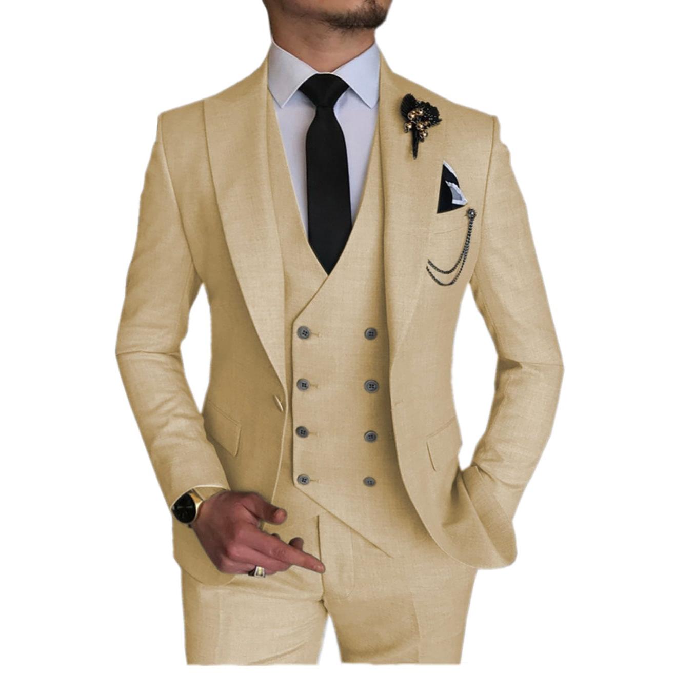 ceehuteey Formal Men's 3 Pieces Flat Peak Lapel Tuxedos For Wedding (Blazer+vest+Pants)