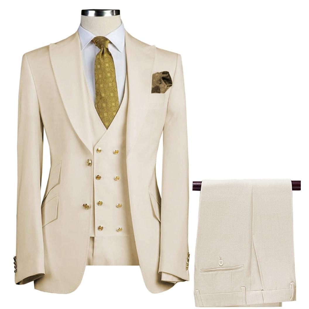 ceehuteey Formal Men's 3 Pieces Flat Peak Lapel Tuxedos For Wedding (Blazer+vest+Pants)