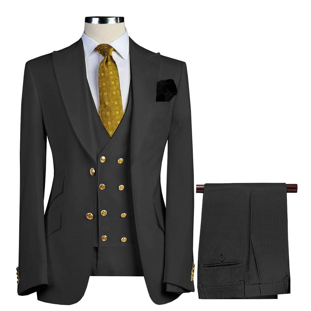 ceehuteey Formal Men's 3 Pieces Flat Peak Lapel Tuxedos For Wedding (Blazer+vest+Pants)