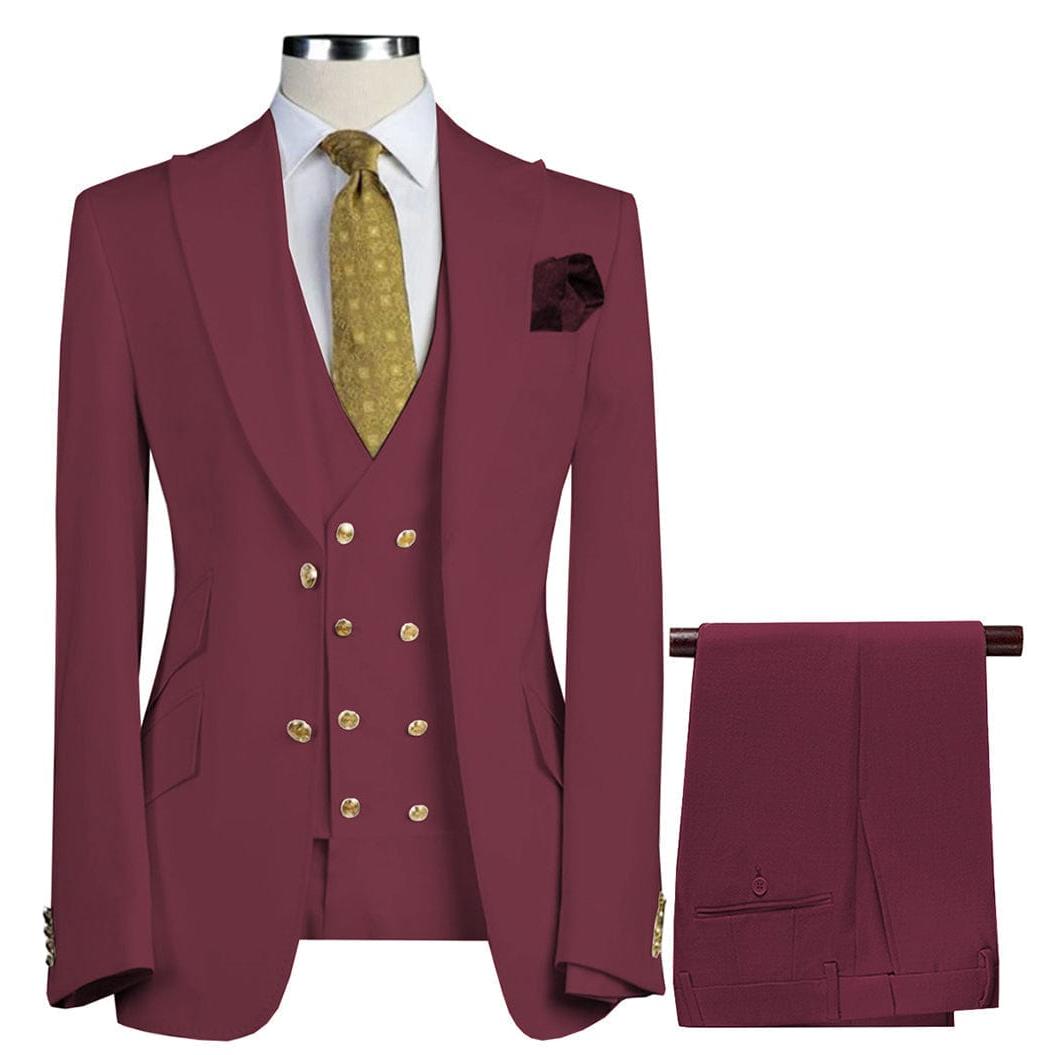 ceehuteey Formal Men's 3 Pieces Flat Peak Lapel Tuxedos For Wedding (Blazer+vest+Pants)