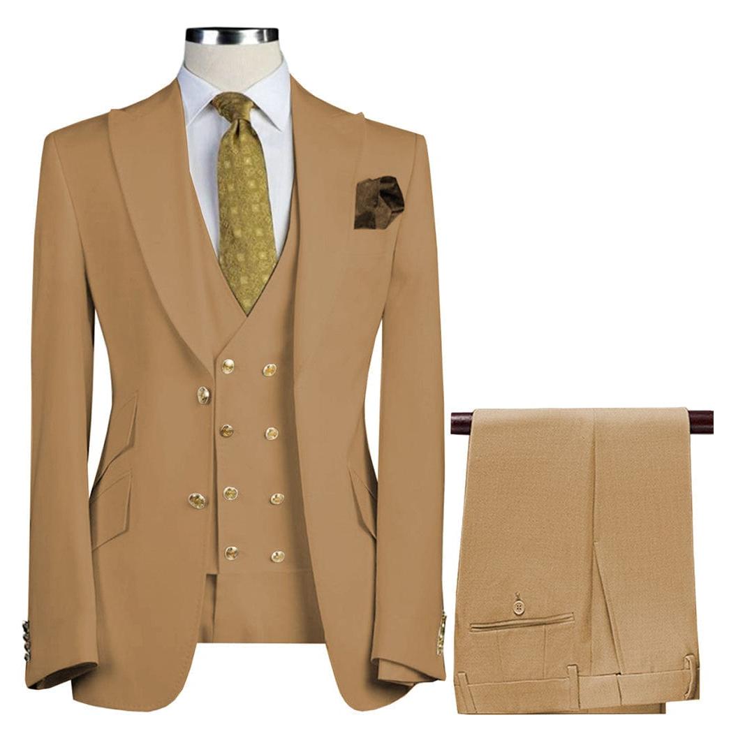 ceehuteey Formal Men's 3 Pieces Flat Peak Lapel Tuxedos For Wedding (Blazer+vest+Pants)