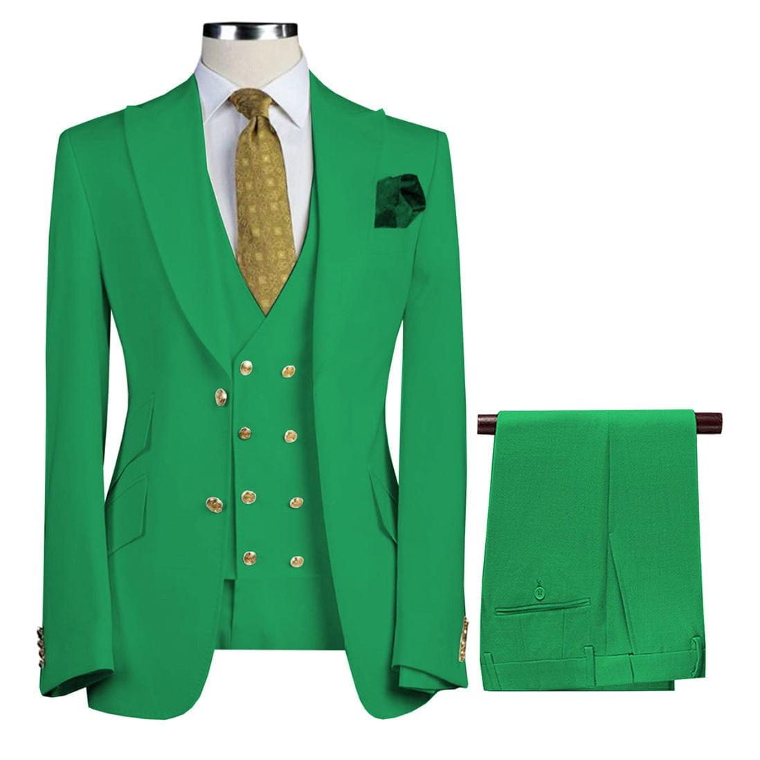 ceehuteey Formal Men's 3 Pieces Flat Peak Lapel Tuxedos For Wedding (Blazer+vest+Pants)