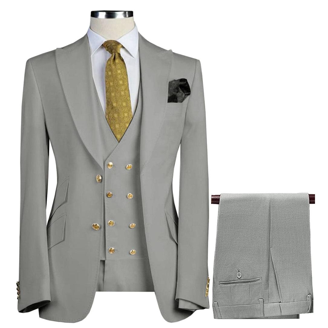 ceehuteey Formal Men's 3 Pieces Flat Peak Lapel Tuxedos For Wedding (Blazer+vest+Pants)