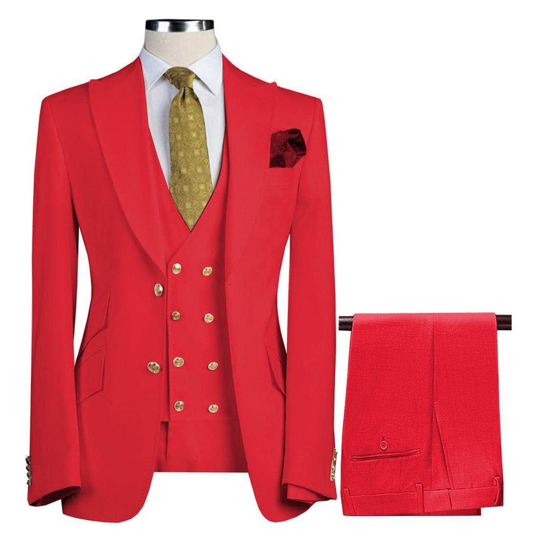 ceehuteey Formal Men's 3 Pieces Flat Peak Lapel Tuxedos For Wedding (Blazer+vest+Pants)
