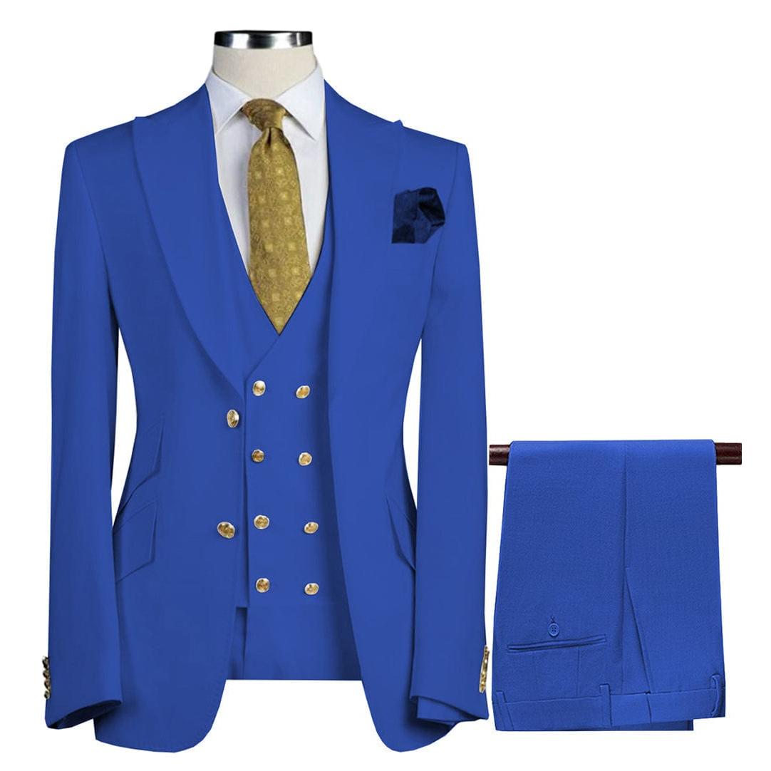 ceehuteey Formal Men's 3 Pieces Flat Peak Lapel Tuxedos For Wedding (Blazer+vest+Pants)