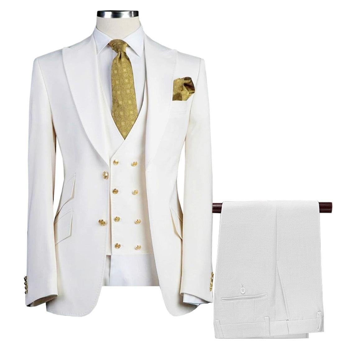 ceehuteey Formal Men's 3 Pieces Flat Peak Lapel Tuxedos For Wedding (Blazer+vest+Pants)