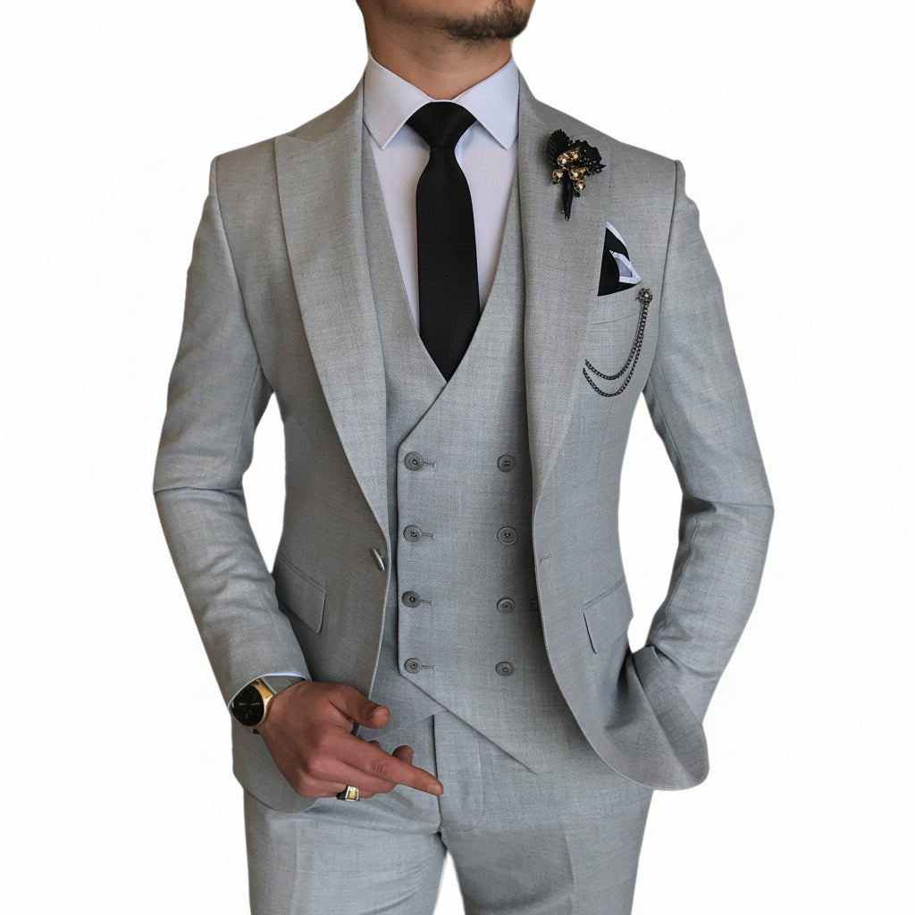 ceehuteey Formal Men's 3 Pieces Flat Peak Lapel Tuxedos For Wedding (Blazer+vest+Pants)