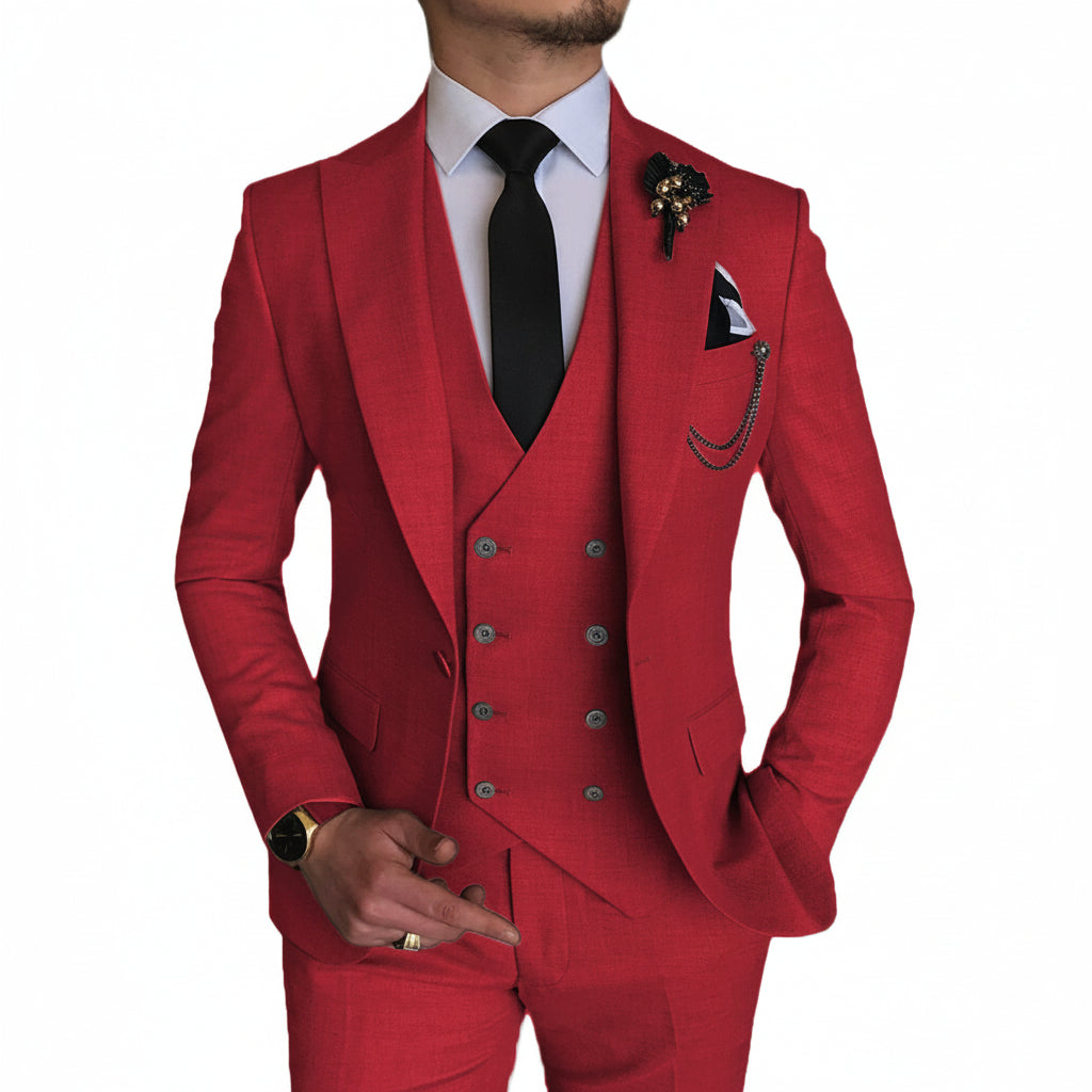 ceehuteey Formal Men's 3 Pieces Flat Peak Lapel Tuxedos For Wedding (Blazer+vest+Pants)
