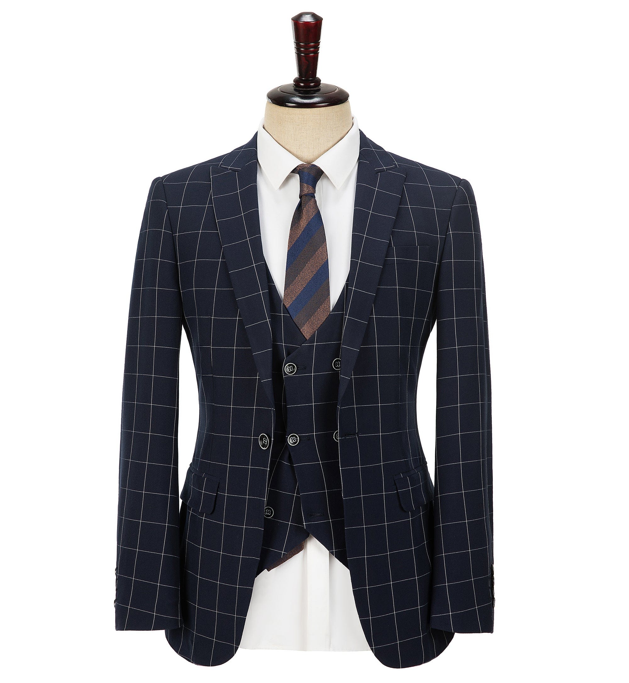 ceehuteey Formal Mens Suit 3 Pieces Check Plaid Peak Lapel Tuxedos for Wedding (Blazer+Vest+Pants)