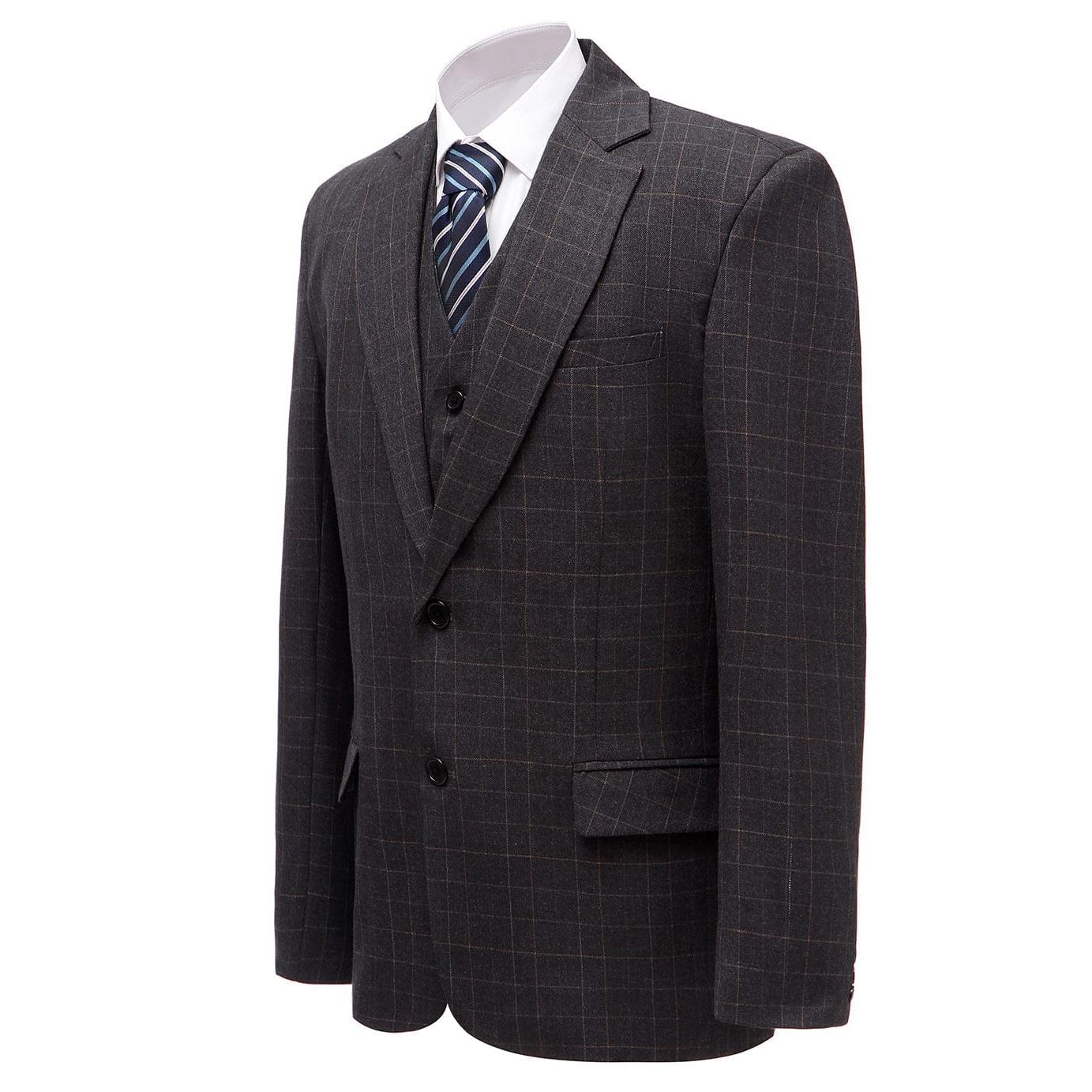 ceehuteey Formal Plaid 3 Pieces Mens Notch Lapel Suit Tuxedos (Blazer+vest+Pants)