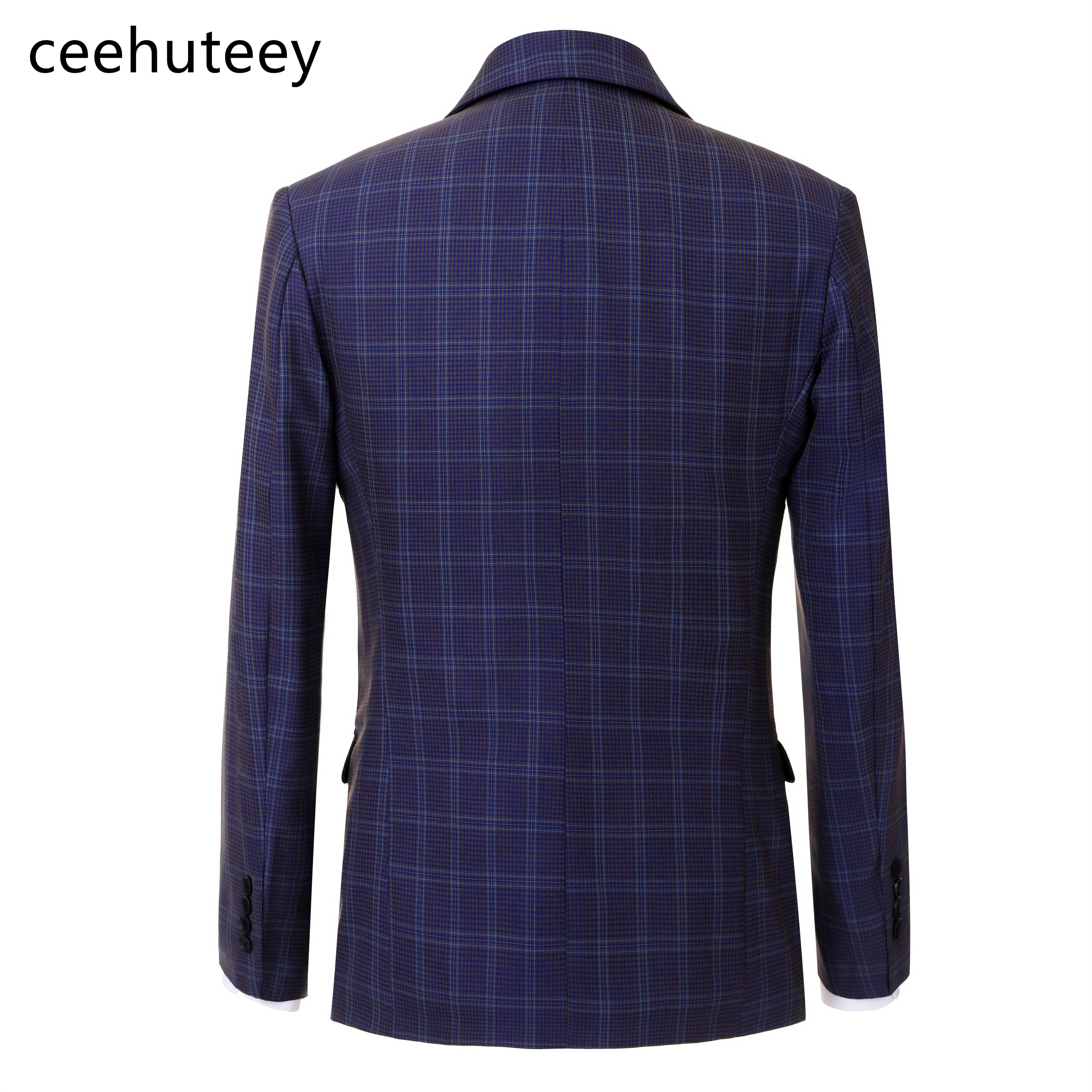 ceehuteey Formal Plaid Men's Business 3 Pieces Tweed Notch Lapel Suit (Blazer+vest+Pants)
