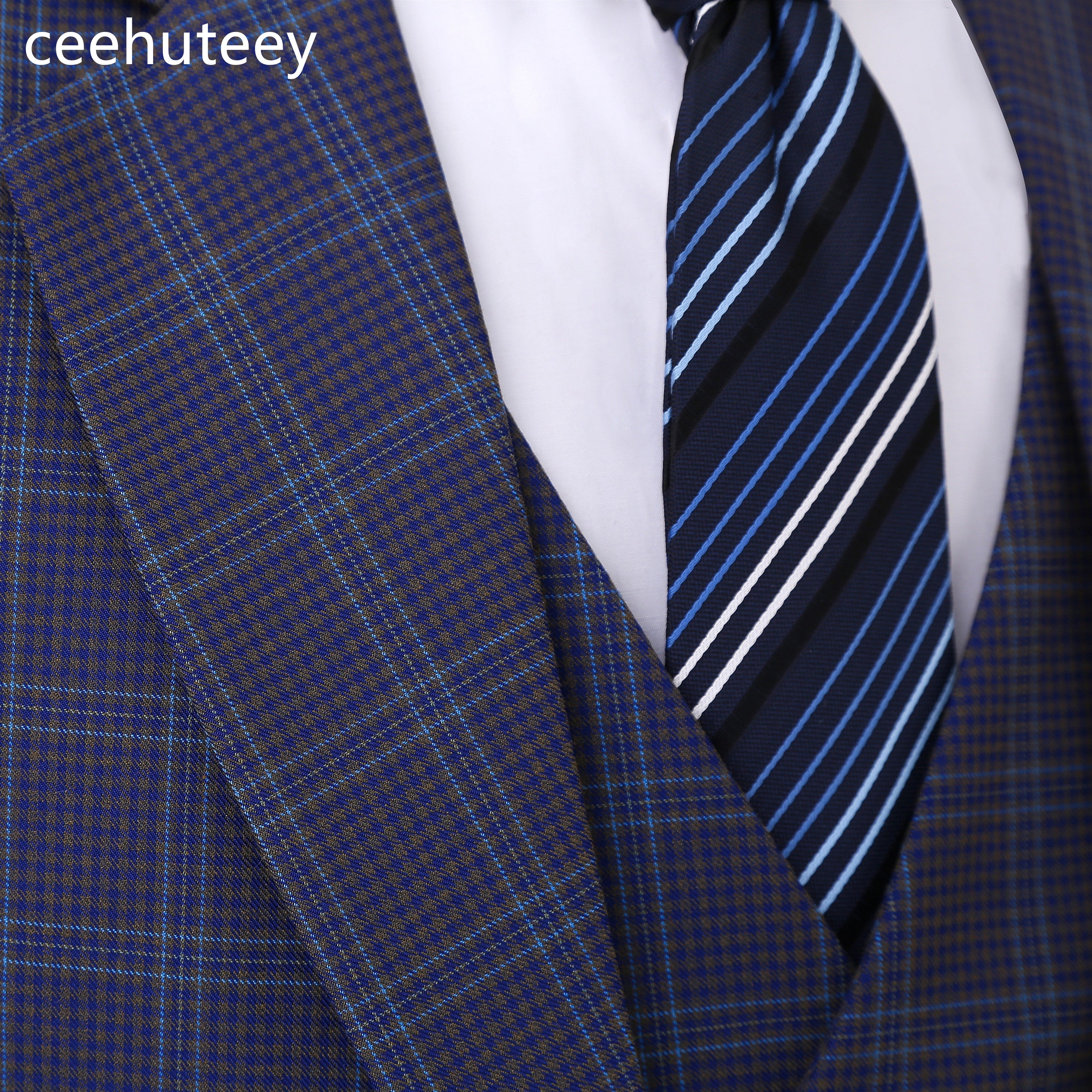 ceehuteey Formal Plaid Men's Business 3 Pieces Tweed Notch Lapel Suit (Blazer+vest+Pants)