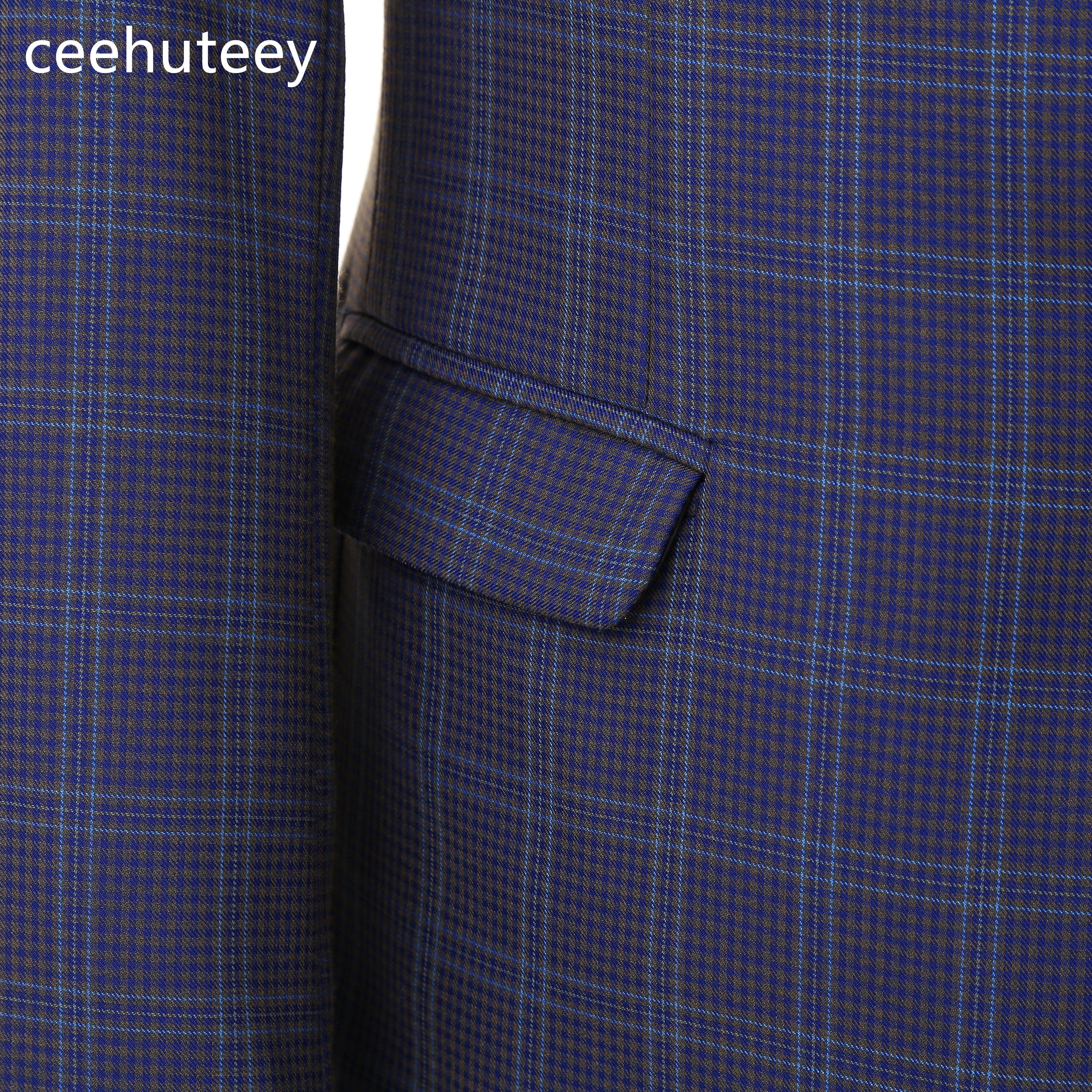 ceehuteey Formal Plaid Men's Business 3 Pieces Tweed Notch Lapel Suit (Blazer+vest+Pants)