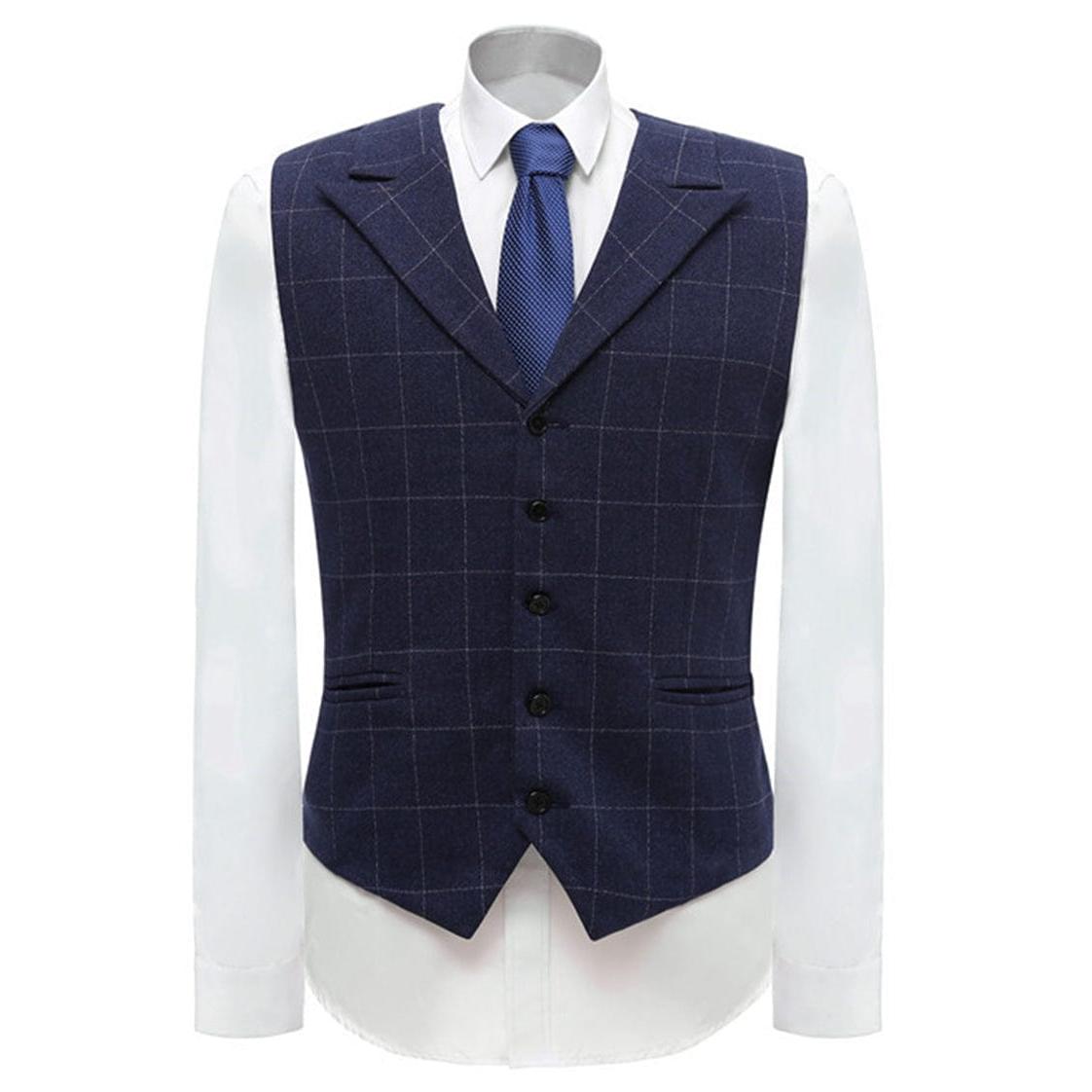 ceehuteey Formal Plaid Peak Lapel Waistcoat Slim Fit Suit Vest