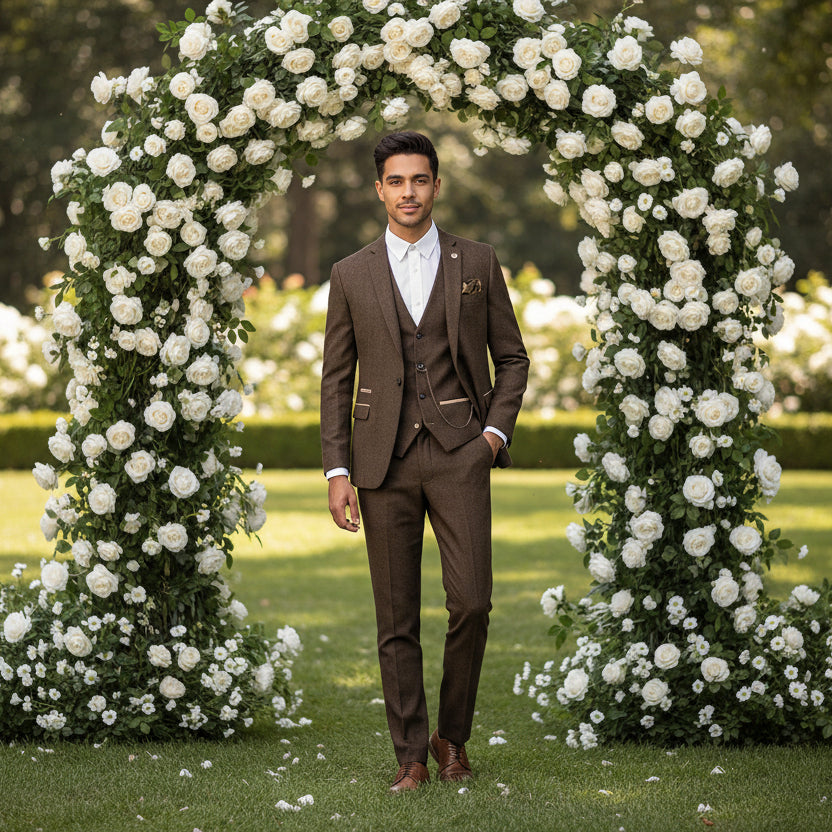 ceehuteey Herringbone 3 Piece Men's Suit for Wedding Graduation(Blazer + Vest + Pants)