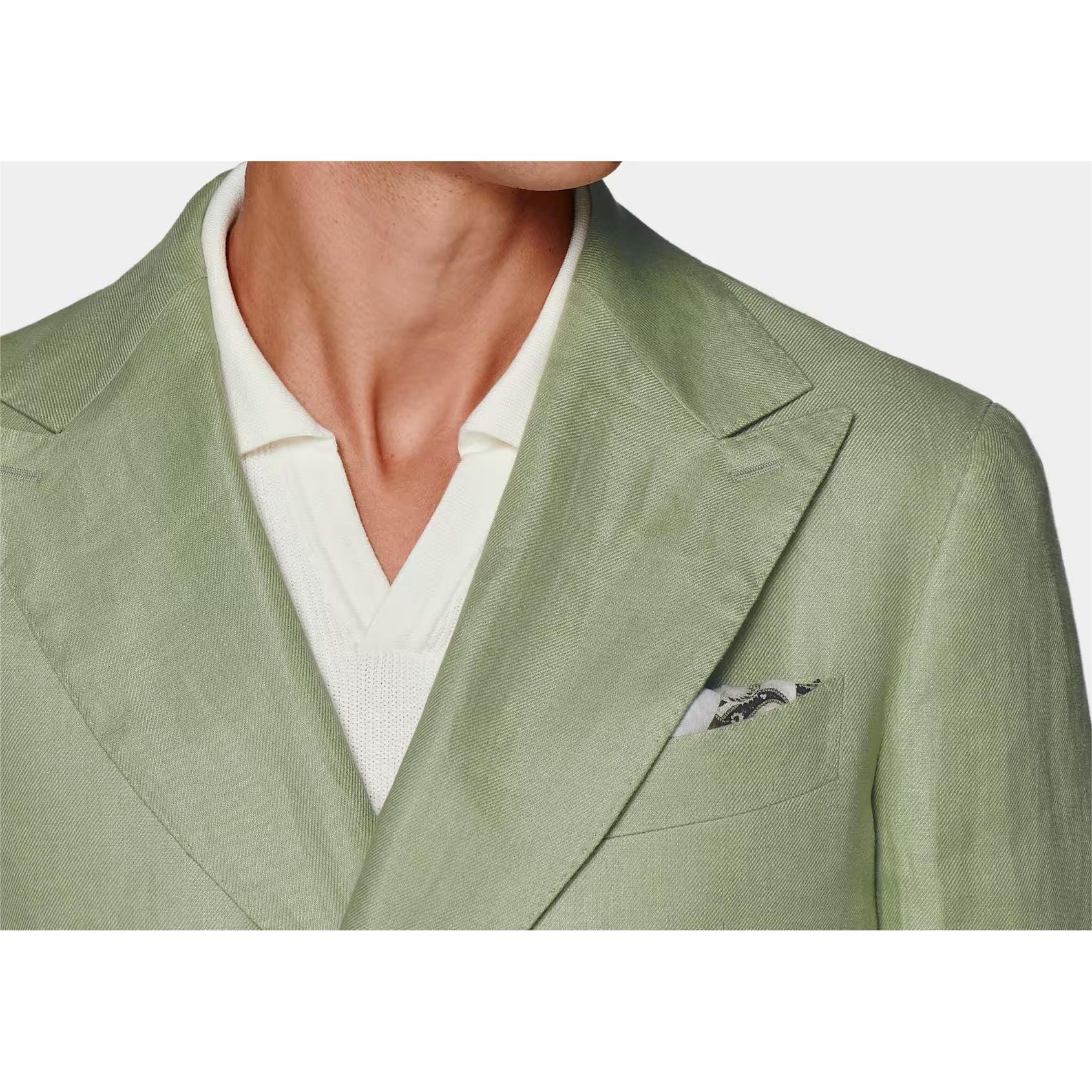 ceehuteey Linen Fashion Double Breasted Peak lapel for Men Solid Suit(Blazer+Pants)