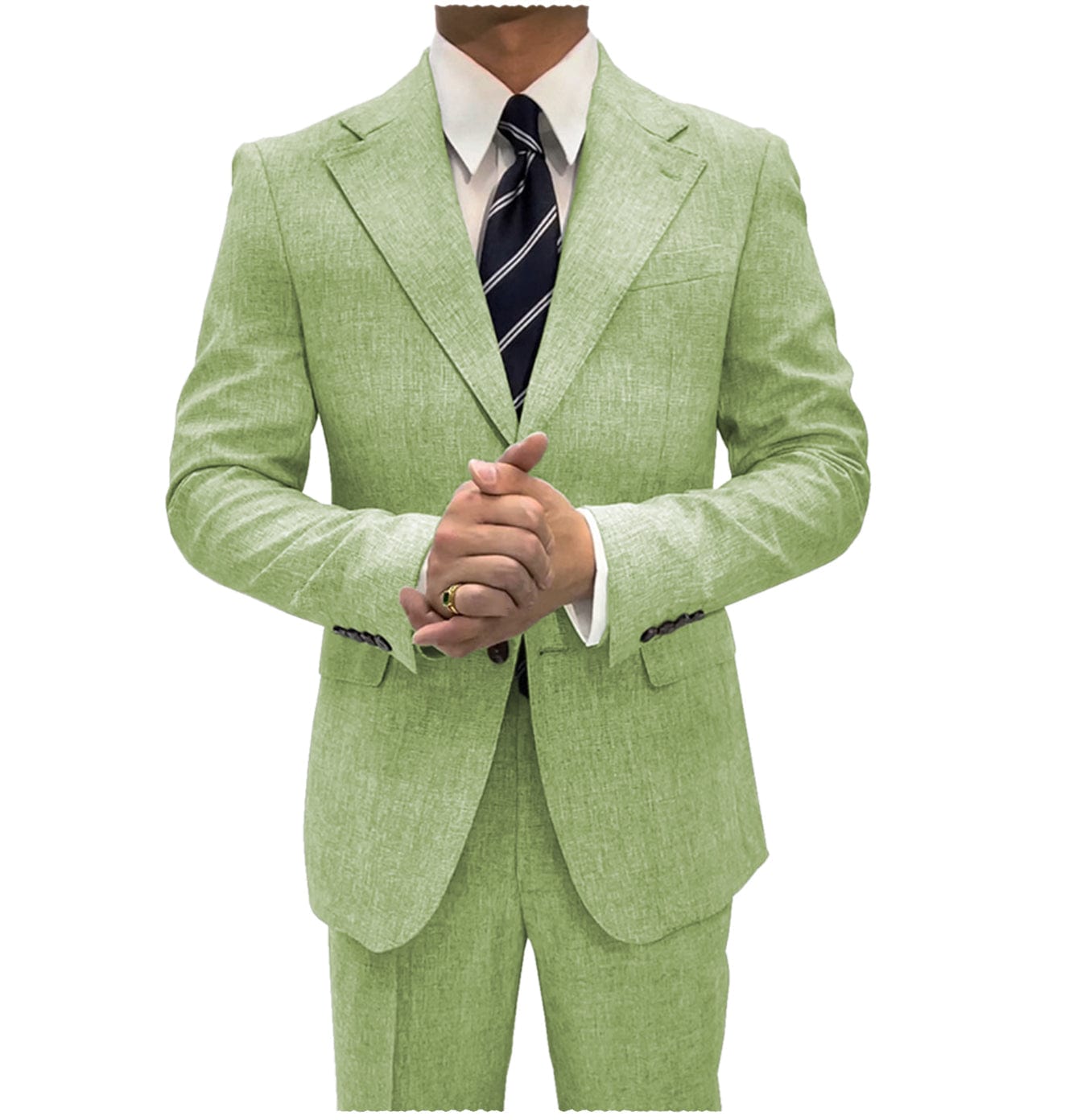 ceehuteey Linen Suits For Men Business 2 Piece Fit Casual Notch Lapel Summer Grooms (Blazer+Pants)