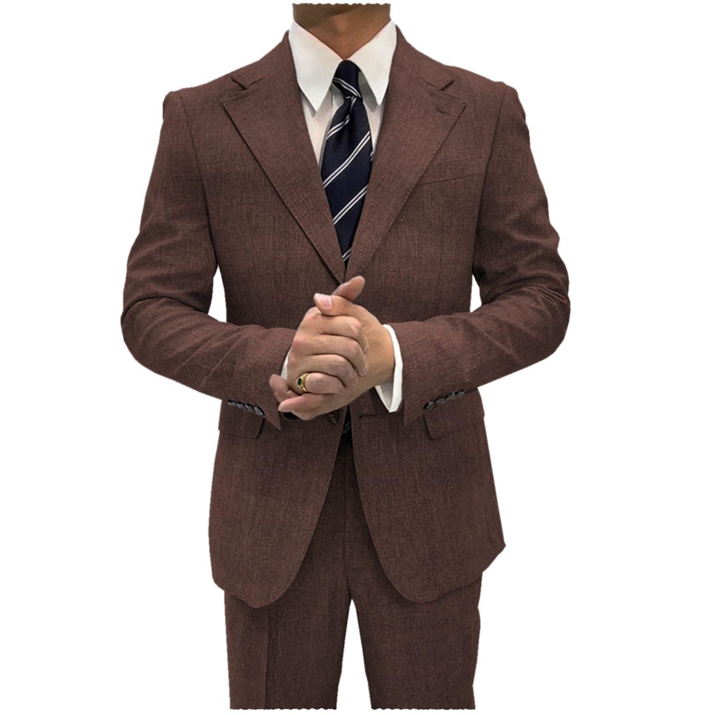 ceehuteey Linen Suits For Men Business 2 Piece Fit Casual Notch Lapel Summer Grooms (Blazer+Pants)