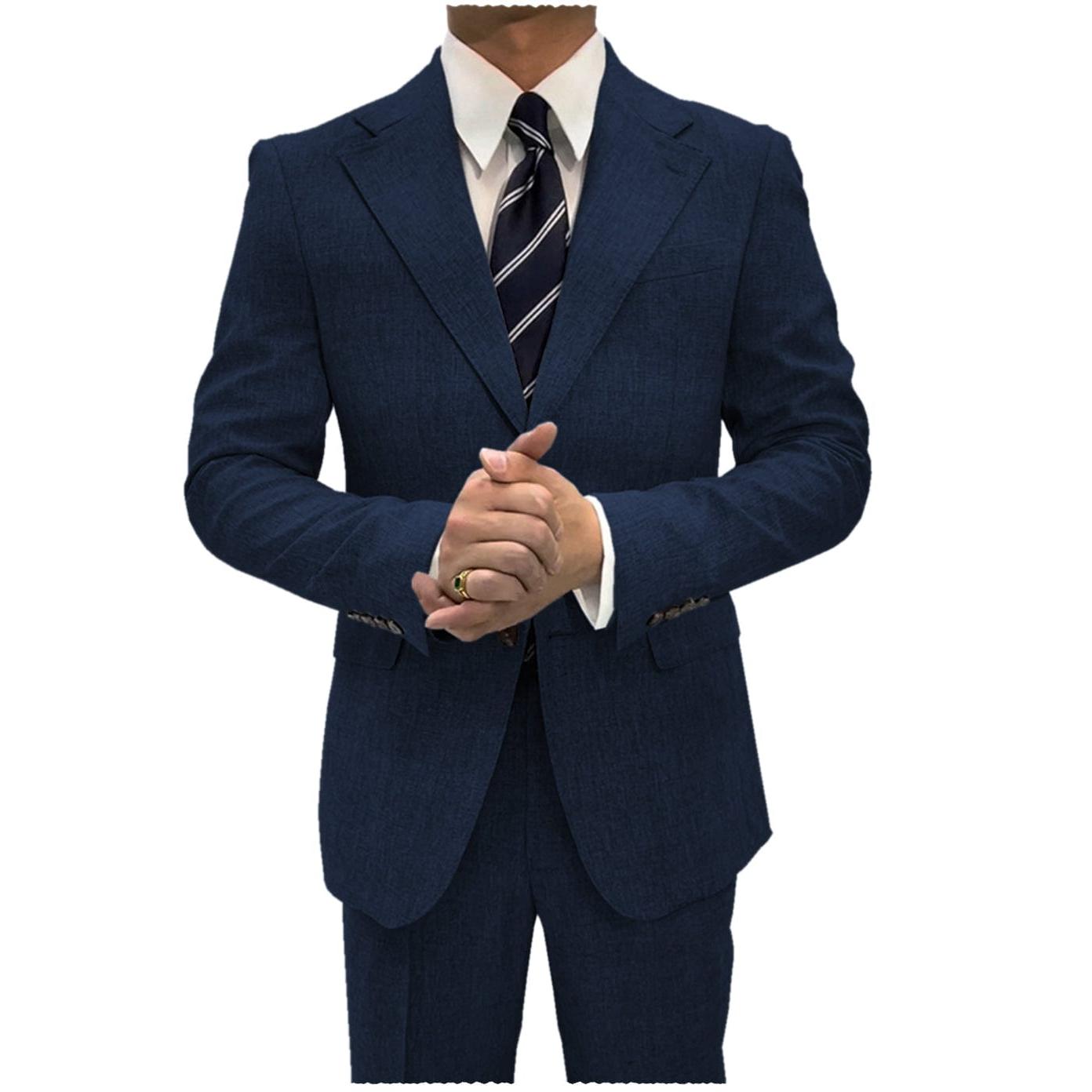 ceehuteey Linen Suits For Men Business 2 Piece Fit Casual Notch Lapel Summer Grooms (Blazer+Pants)