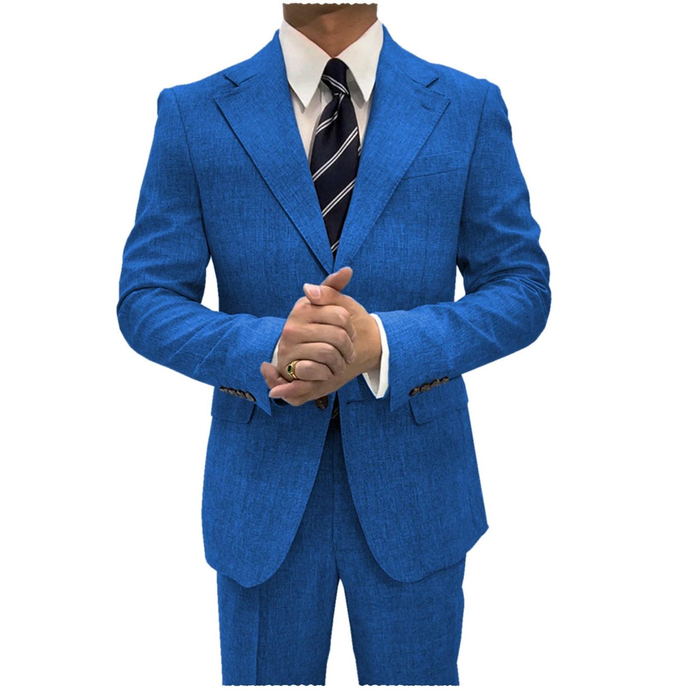 ceehuteey Linen Suits For Men Business 2 Piece Fit Casual Notch Lapel Summer Grooms (Blazer+Pants)
