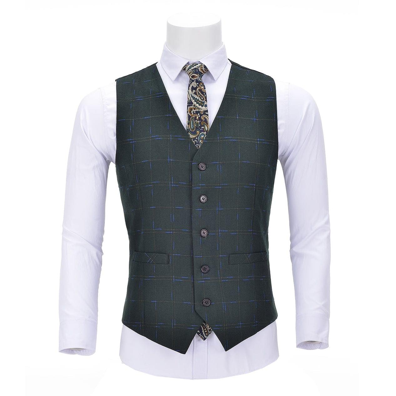 ceehuteey Men Formal V Neck Vest 5 Buttons Plaid Waistcoat