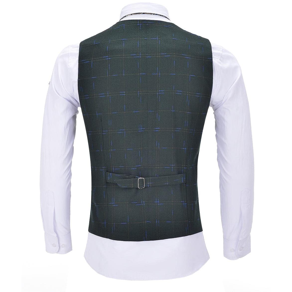 ceehuteey Men Formal V Neck Vest 5 Buttons Plaid Waistcoat